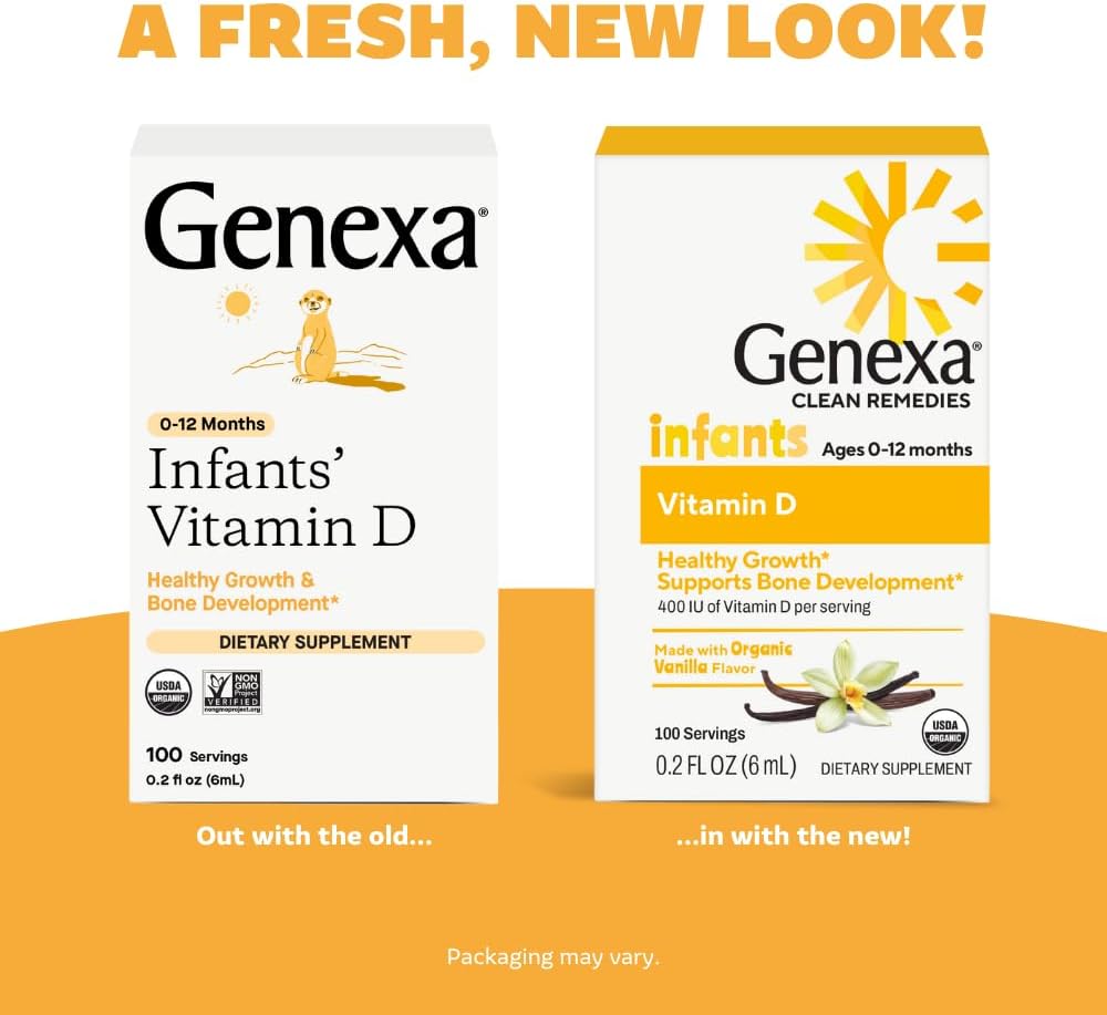 Genexa Infants Vitamin D Liquid Drops for Newborn, Baby & Toddler | Bone Development | Delicious Organic Vanilla Flavor | Certified Organic, Gluten Free, & Non-GMO | 270 Servings (3 Pack)