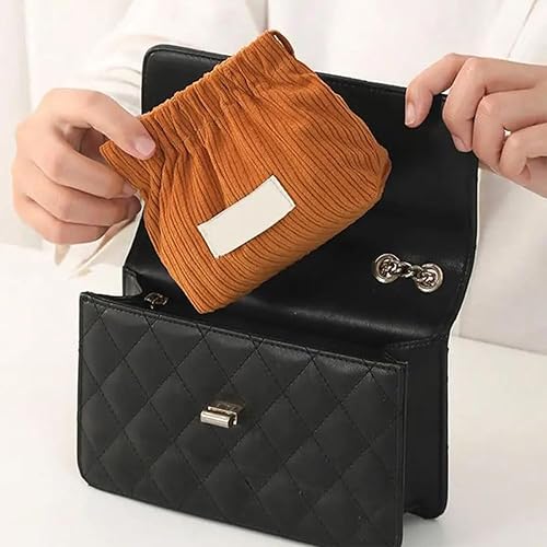Miniatura 6 de Organizador elástico de pana para corbatas de pelo, bolsa de maquillaje, bolsa de maquillaje de pana con cremallera grande para bolso, organizador