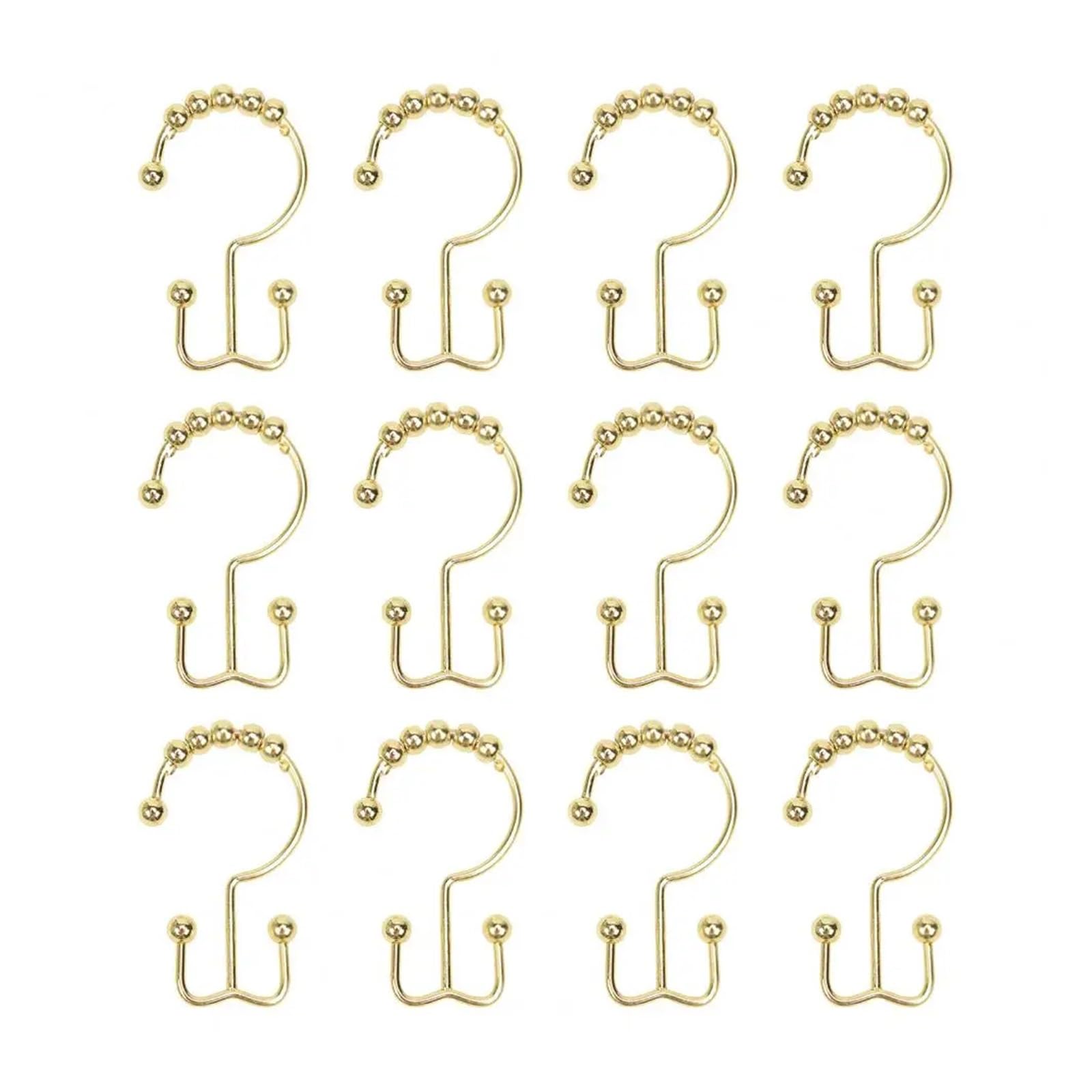 Curtain Hooks 12pcs Stainless Steel Shower Hooks-Smooth Gliding Metal Rings-Double Hook Design(Hg026gold)