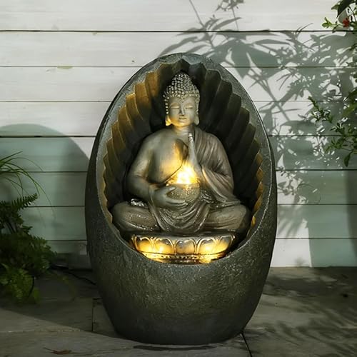 Tankana Water Fountain Outdoor Half-Encased Egg-Shaped Zen Buddha Fountain Indoor