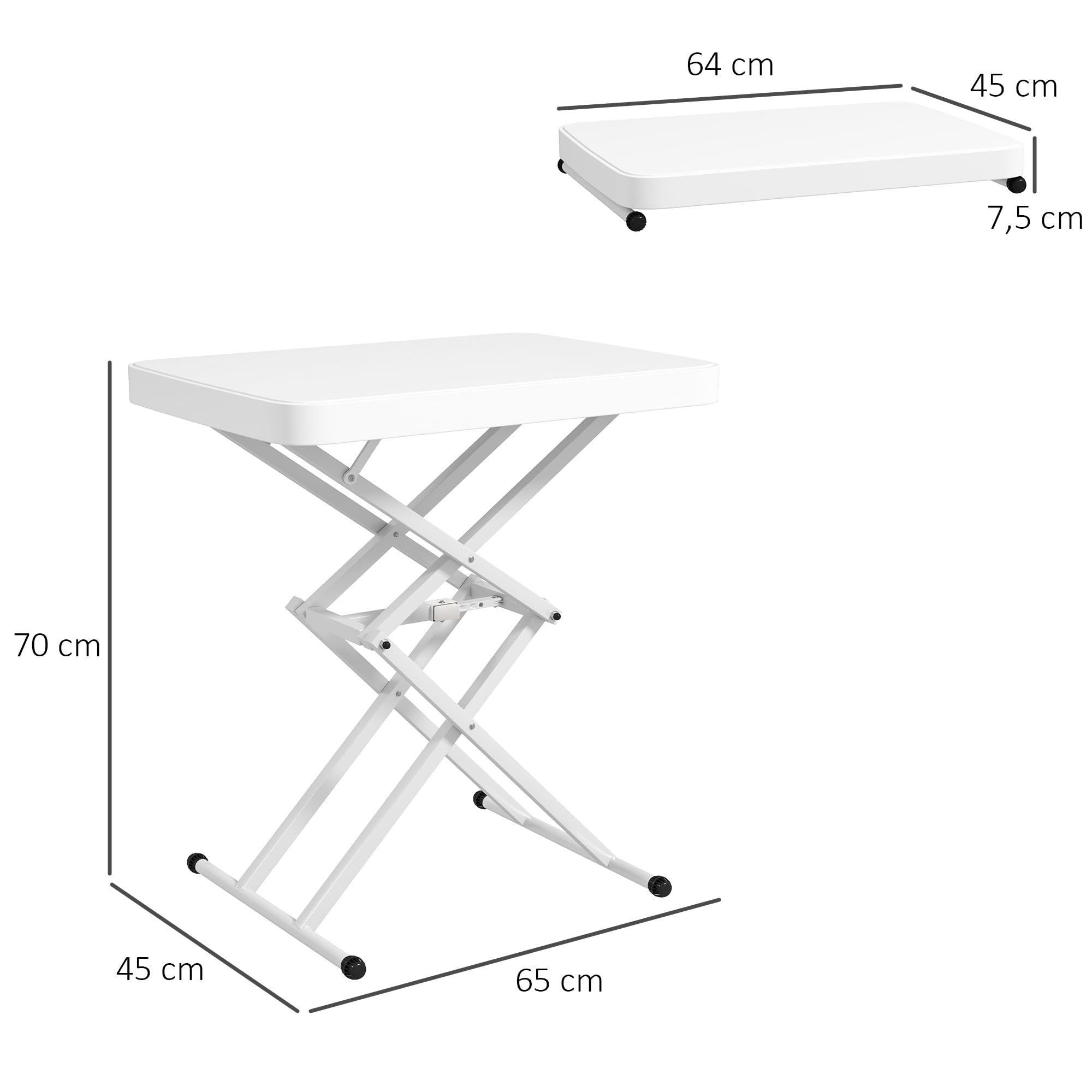 Outsunny Table d'appoint de Jardin Pliable en HDPE, Table Pliante extérieur avec Hauteur réglable sur 5 Niveaux, pour patios et Jardins, 65 x 45 x 70 cm, Blanc