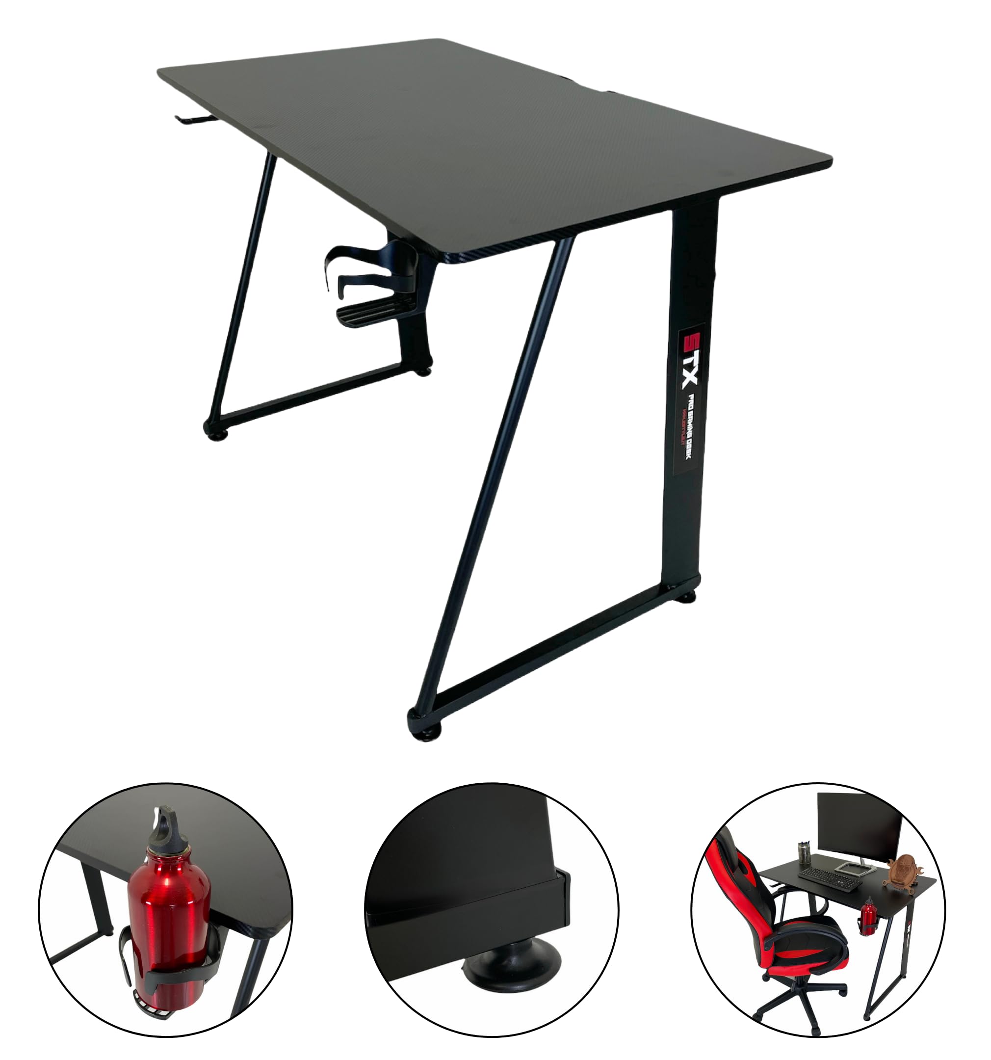 ZStyle Tavolo scrivania da Gaming Desk Postazione Computer Carbonio porta Cuffie Portabicchiere Laptop da Gioco Gestione Cavi Ergonomica Gamer (S)