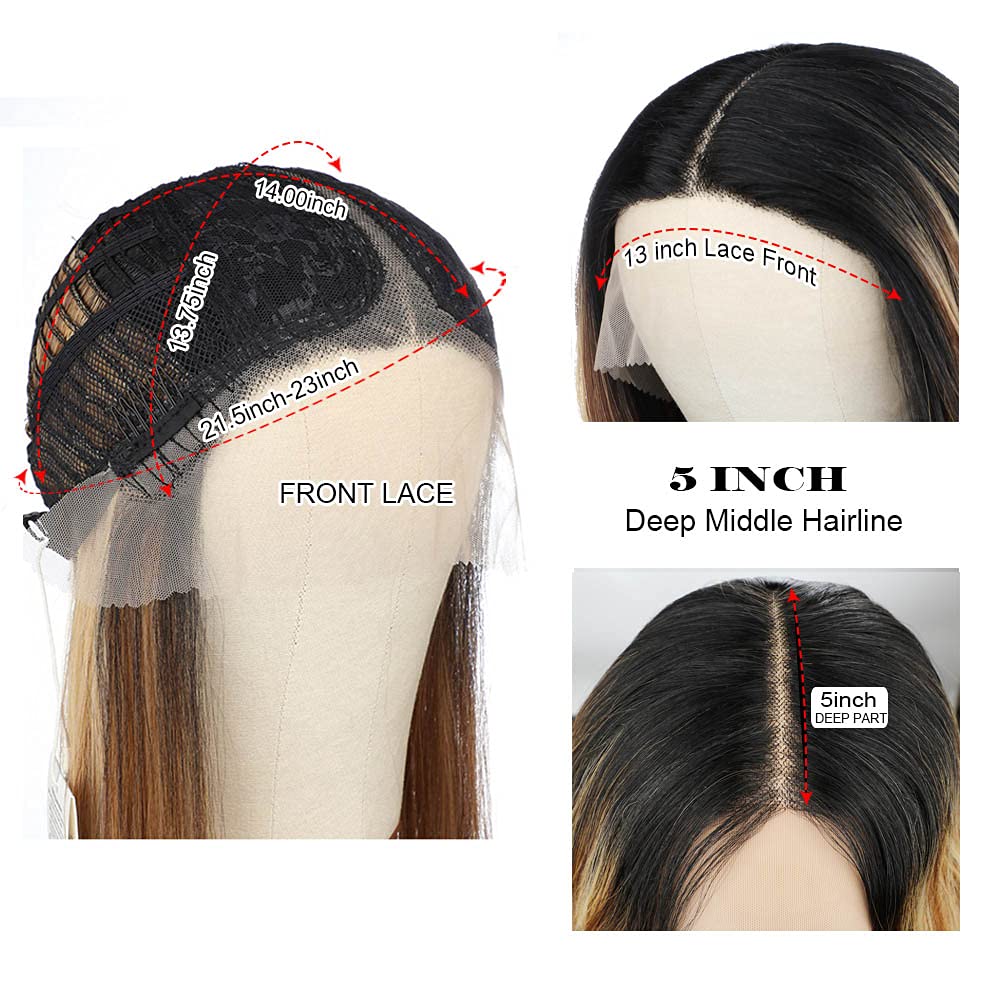 aSulis Lace Front Wig Highlight Wig Short Wig Blonde Mixed Brown Curly Wig Synthetic Hair
