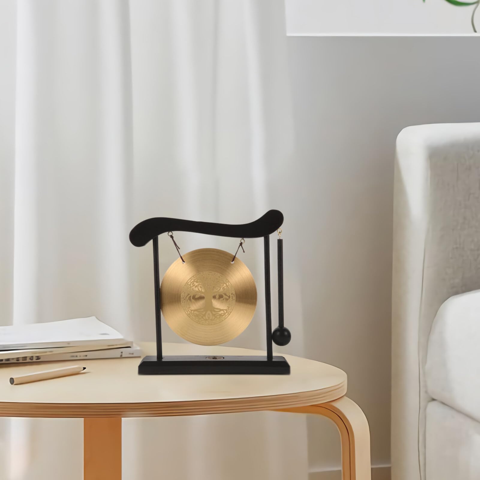 Feng Shui Ching Zen Gong Bureau Gong Décoration Zen-Art Laiton Feng Shui Bureau Gong avec Support Asiatique Gong Cloche pour La Décoration De La Maison Dragon