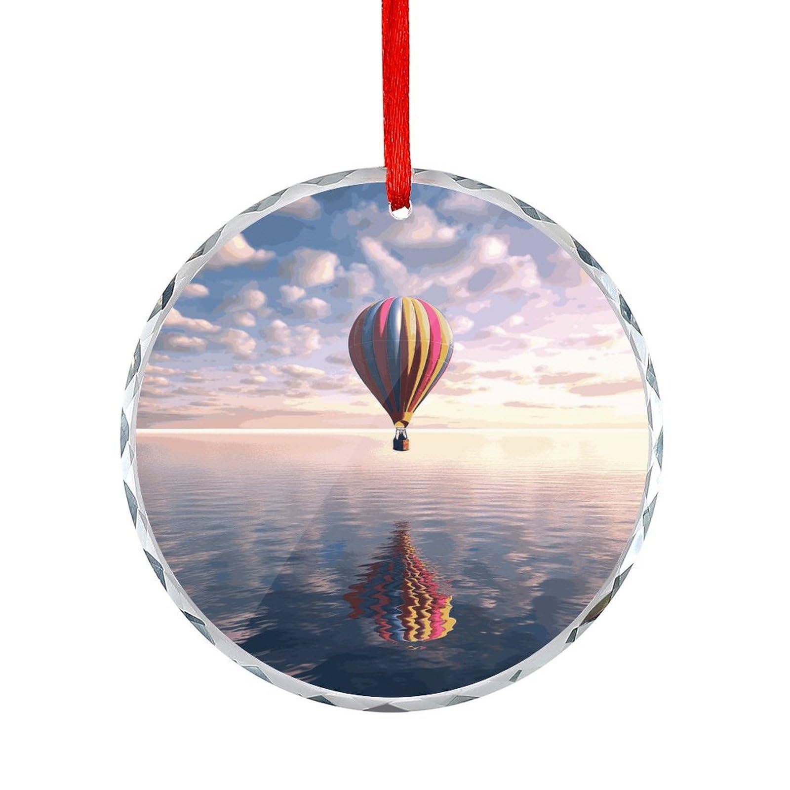 Btcowzrv Style Hot Air Balloon Over The Sea Round Ornament Hanging Pendant Decor