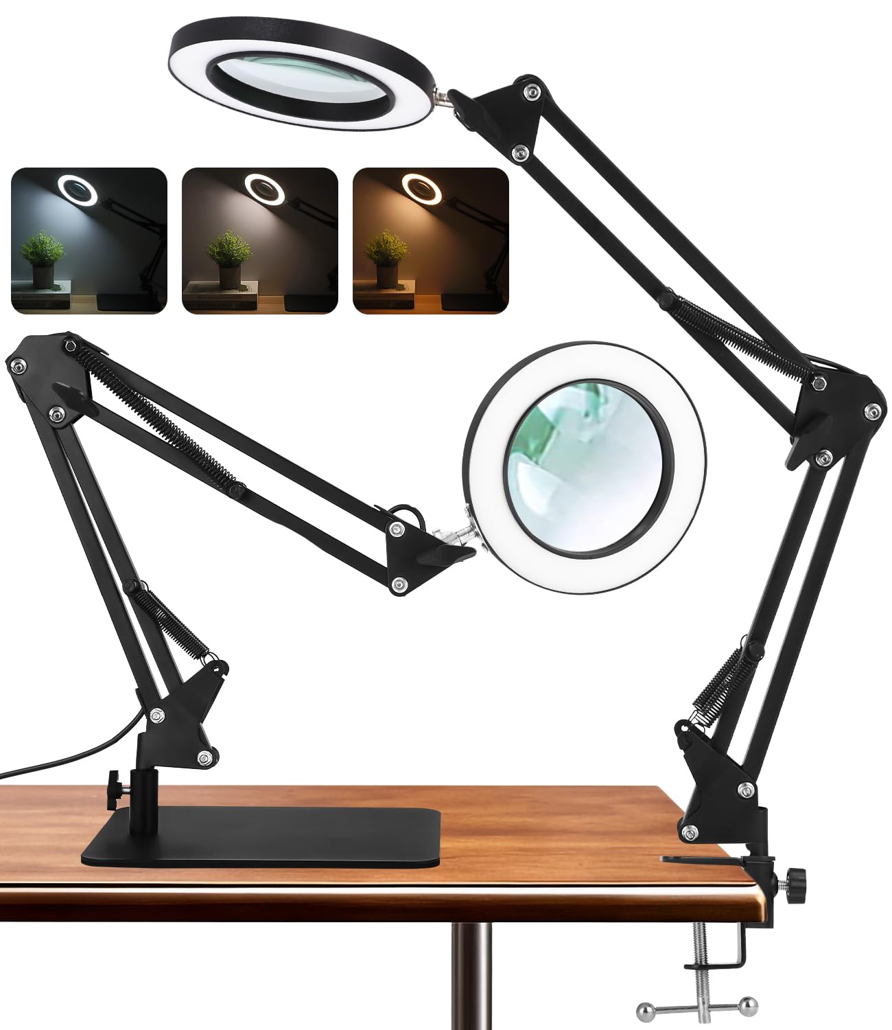 10x Lupa con Luz Led 2 en 1 Lupa con Luz y Soporte Lámpara de Aumento LED, con Ajuste de 3 Color & Brillo, Lampara Lupa Led con Luz para Lectura, Personas Mayores, Pasatiempos, Trabajo Manual
