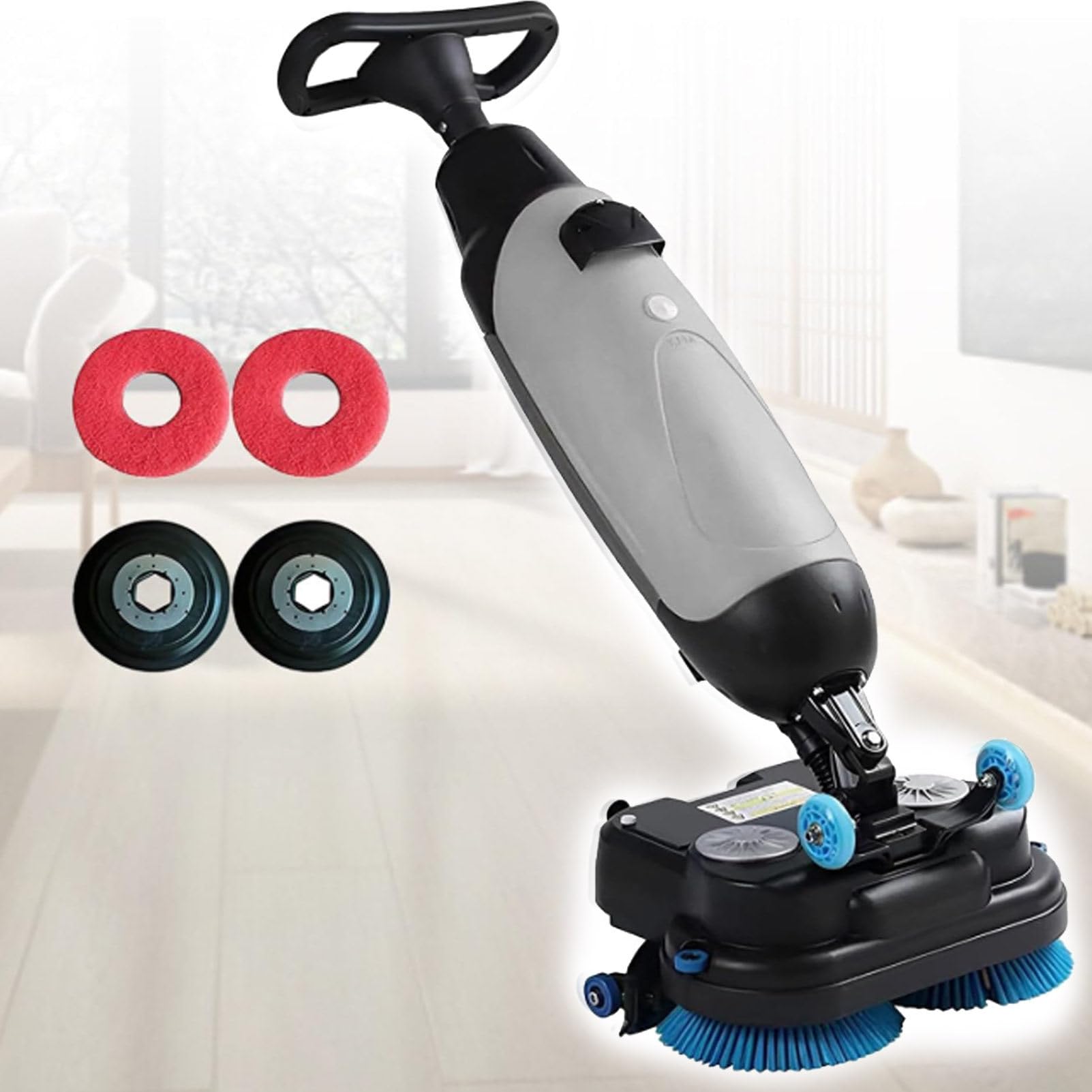 Hydravex Grey Commercial Electric Floor Scrubber Tile Polisher, Carpet Extractor 2 Power Scrub Brush, 360°Rotating, Self-Propelled, Convenient Cordless, Fits Vinyl, Rubbermaid, Concrete