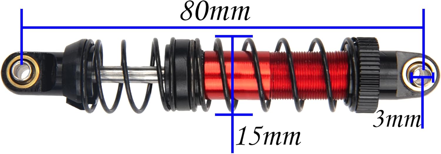 4Pcs Vgoohobby Metal Shocks Absorber Adjustable Dampers Compatible with Axial SCX10 Traxxas TRX4 D90 90046 Redcat Gen7 1/10 RC Crawler Car (Red,80mm)