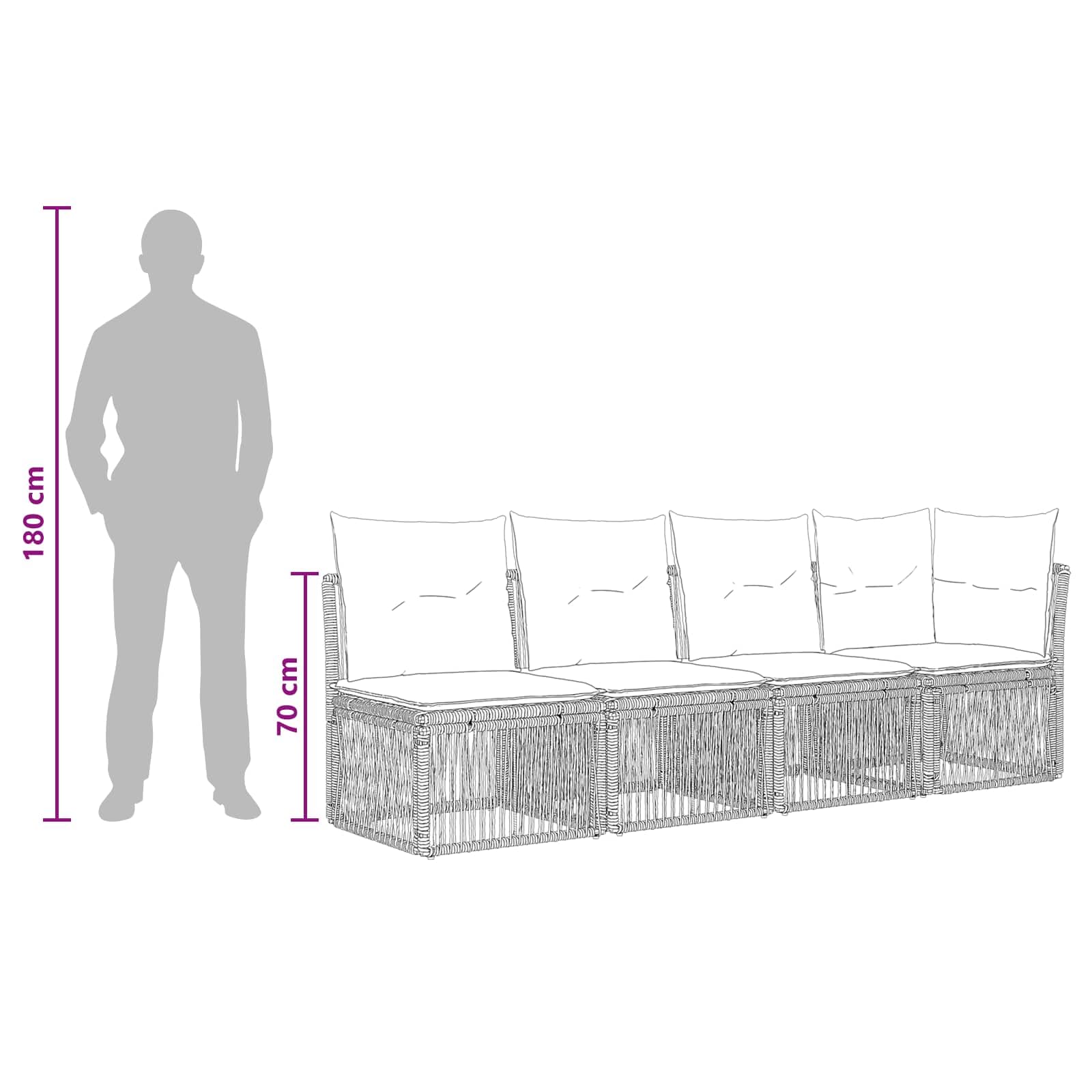 Set di 6 divani da giardino in polyrattan, colore nero | Gruppo lounge modulare con telaio in acciaio per terrazza e giardino con comodi cuscini.