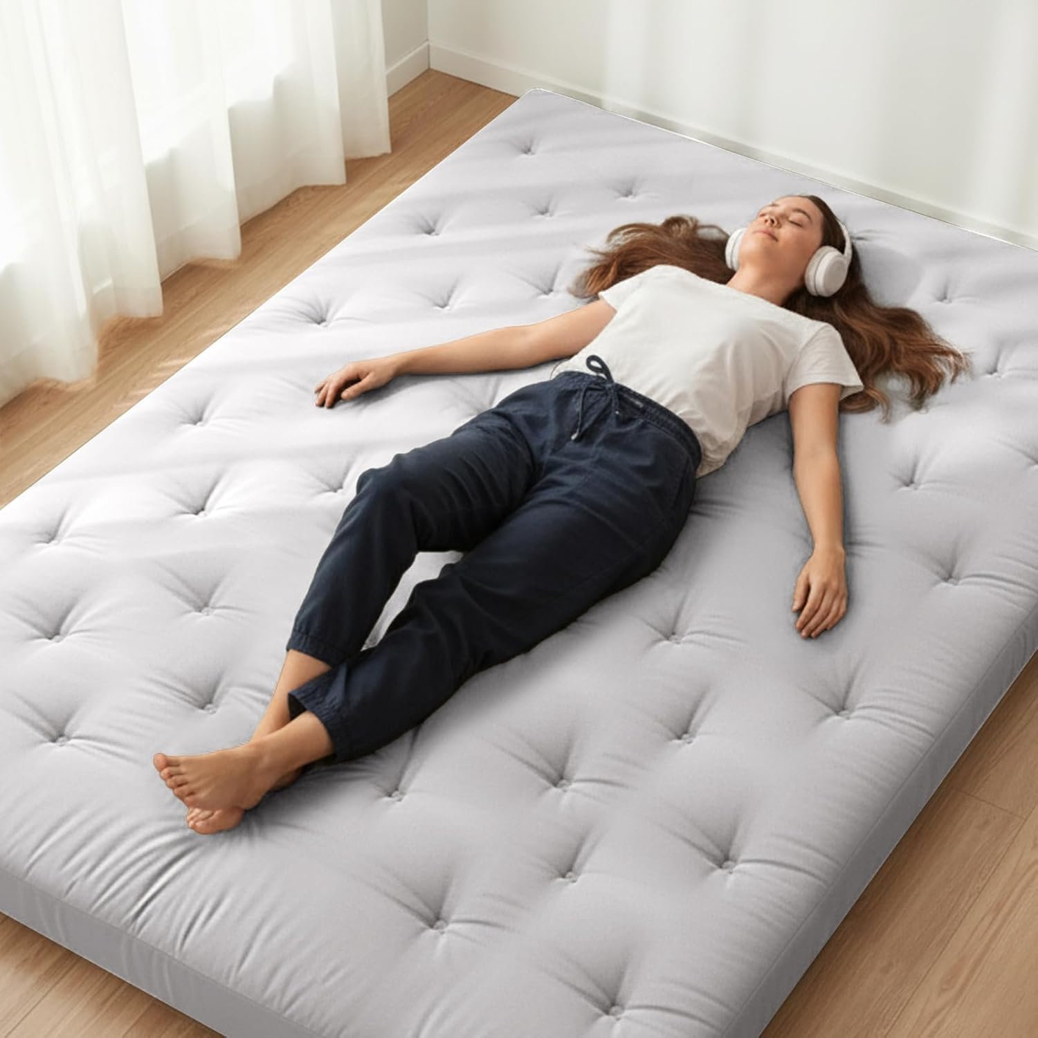 Photo 1 of ZonLi Japanese Floor Futon Mattress Full Size 75"x 54", 100% Cotton Cover 2.5'' Thicken Tatami Mattress, Foldable Sleeping Pad, Portable Dormitory Tatami Mat, Roll Up Floor Lounger Bed for Adult