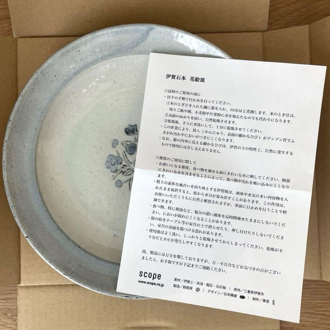 Amazon.co.jp: 東屋 伊賀石本花絵皿 菜の束 和食器 Scope 箱付き
