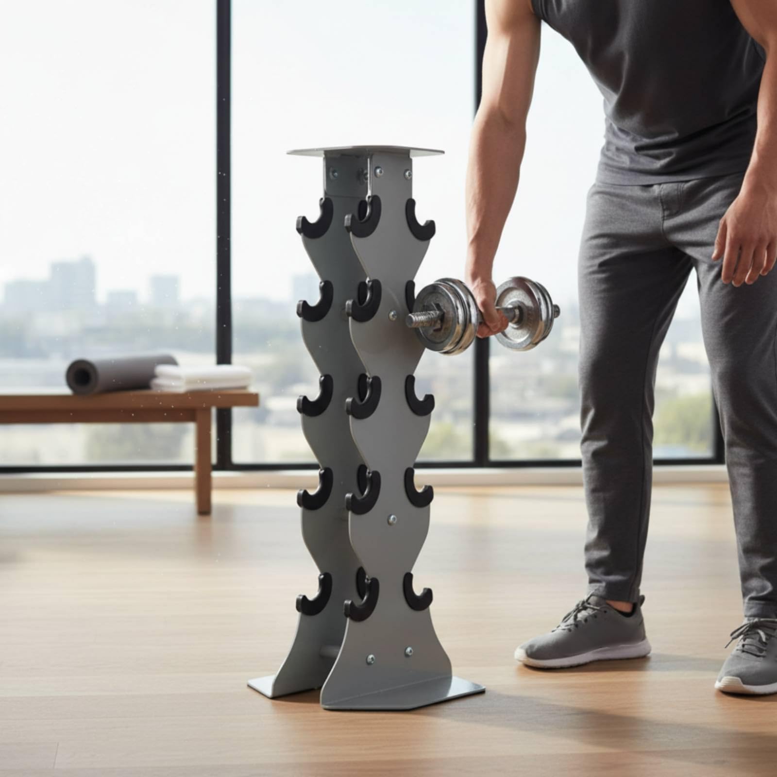 Amagogo Soporte para Mancuernas Porta Mancuernas Organizador Estante para Pesas Vertical con Base Estable y Marco Estrecho Alto Apto para Gimnasio en Casa Sala de Fitness