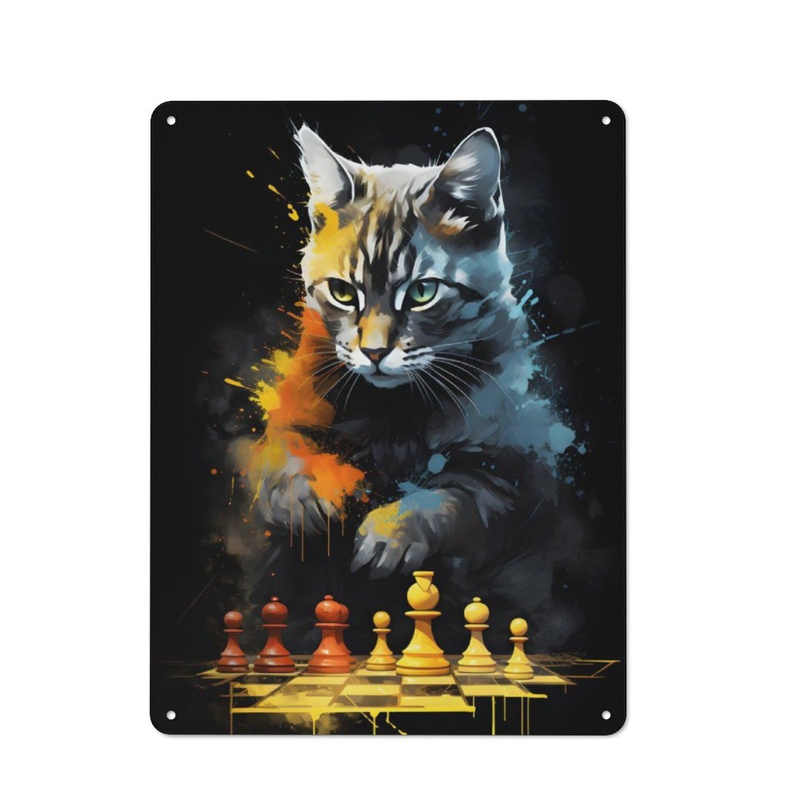 Junmoney Cat Chess Painting Tin Sign 40X30cm With For Home Bar Wall, Vintage Decor, Wall Decoration For A Recently Updated Home Bar