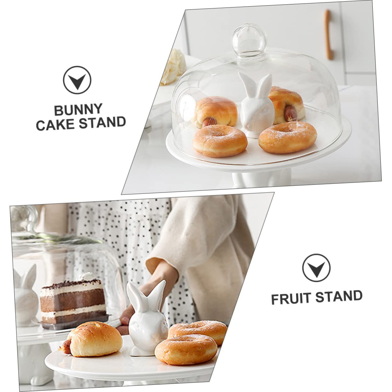Alipis Alzatina Superficie Liscia e Resistente alla Corrosione in Ceramica Bianca, Piatto Porta Frutta e Snack per Torte a Forma di Coniglio per Compleanni e Feste