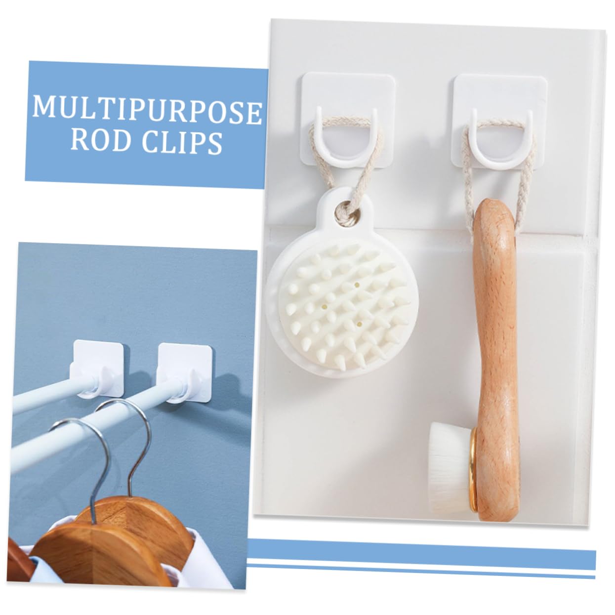Lot de 4 supports de tringle à rideaux autocollants robustes pour tringle de douche, support solide pour la décoration et l'organisation de la maison