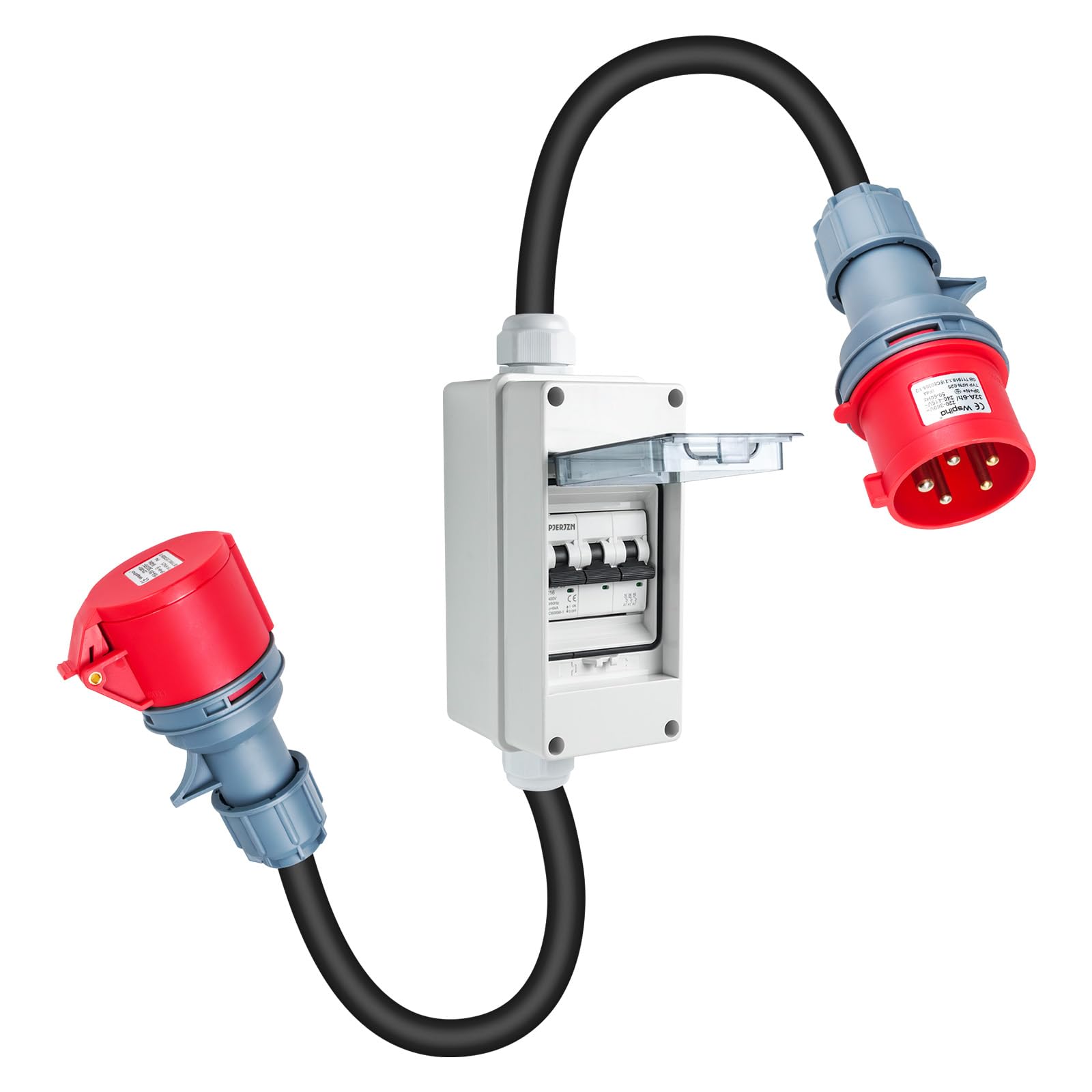 Adattatore CEE maschio 32A a 16A adattatore 415V 2,5mm² – Cavo conversione senza attrezzi, protezione IP44 a 5 poli per campeggio, cantiere, officina (32A a 16A 3P 415V)
