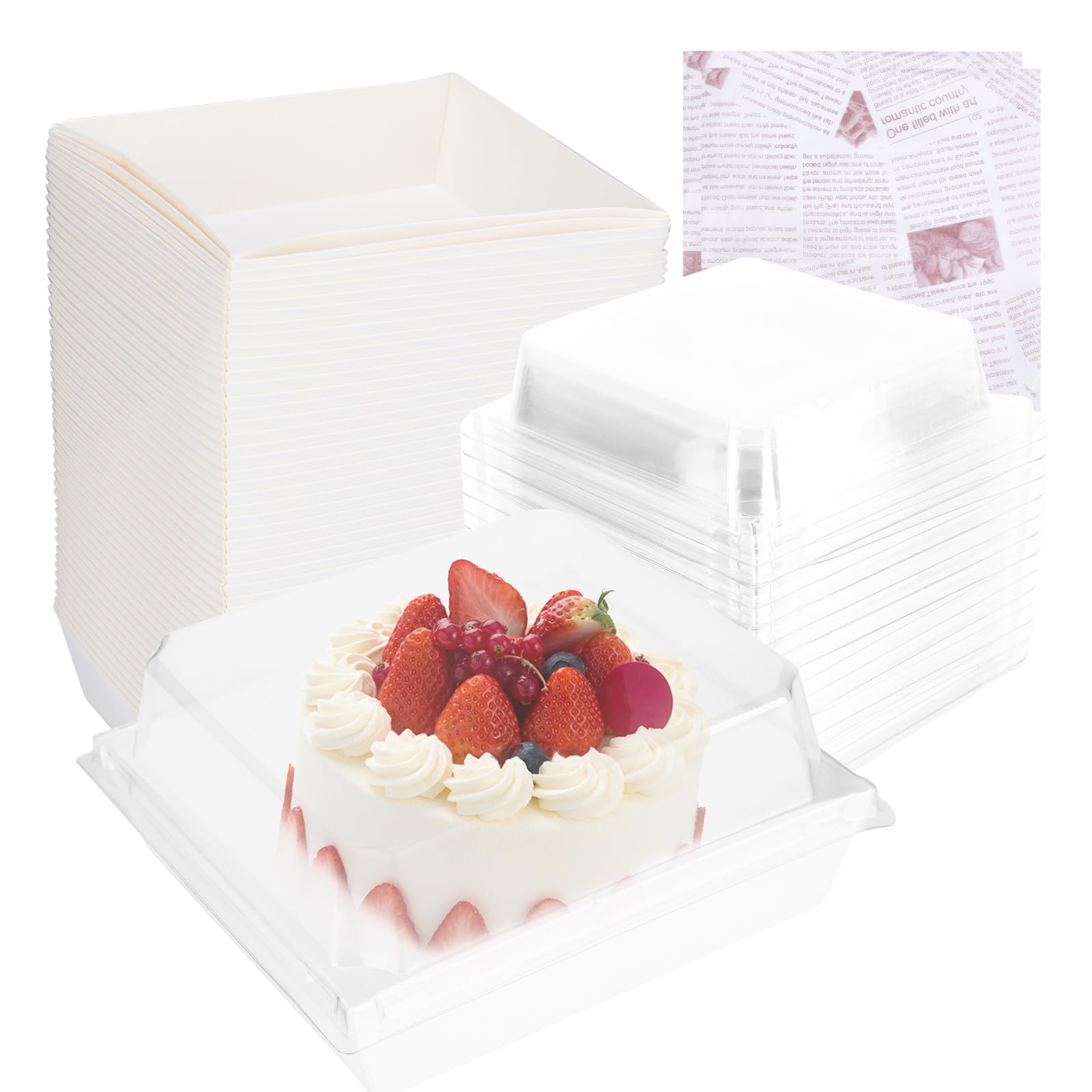 50PCS Cake Slice Boxes with Clear Lids, 12cm Oil-Proof Kraft Paper Bento Cake Box, Charcuterie Boxes Dessert Boxes Takeaway Cake Boxes Cardboard Small Cake Boxes for Sandwich, Strawberries, Cookies