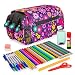 ColePack Design - Estuche Portatodo Triple con 3 Cremalleras y Material Escolar de Primeras Marcas Incluido (BB_Flowers)