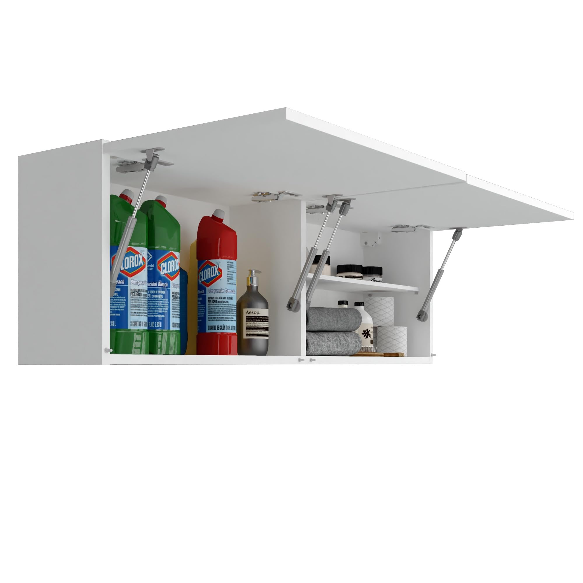 Badezimmerschrank Laura Hängeschrank Badezimmermöbel Klappbarer Badezimmer Wandschrank Teleskopöffnung - Mattweiß/Mattweiß, Maße 39 x 120 x 23 cm