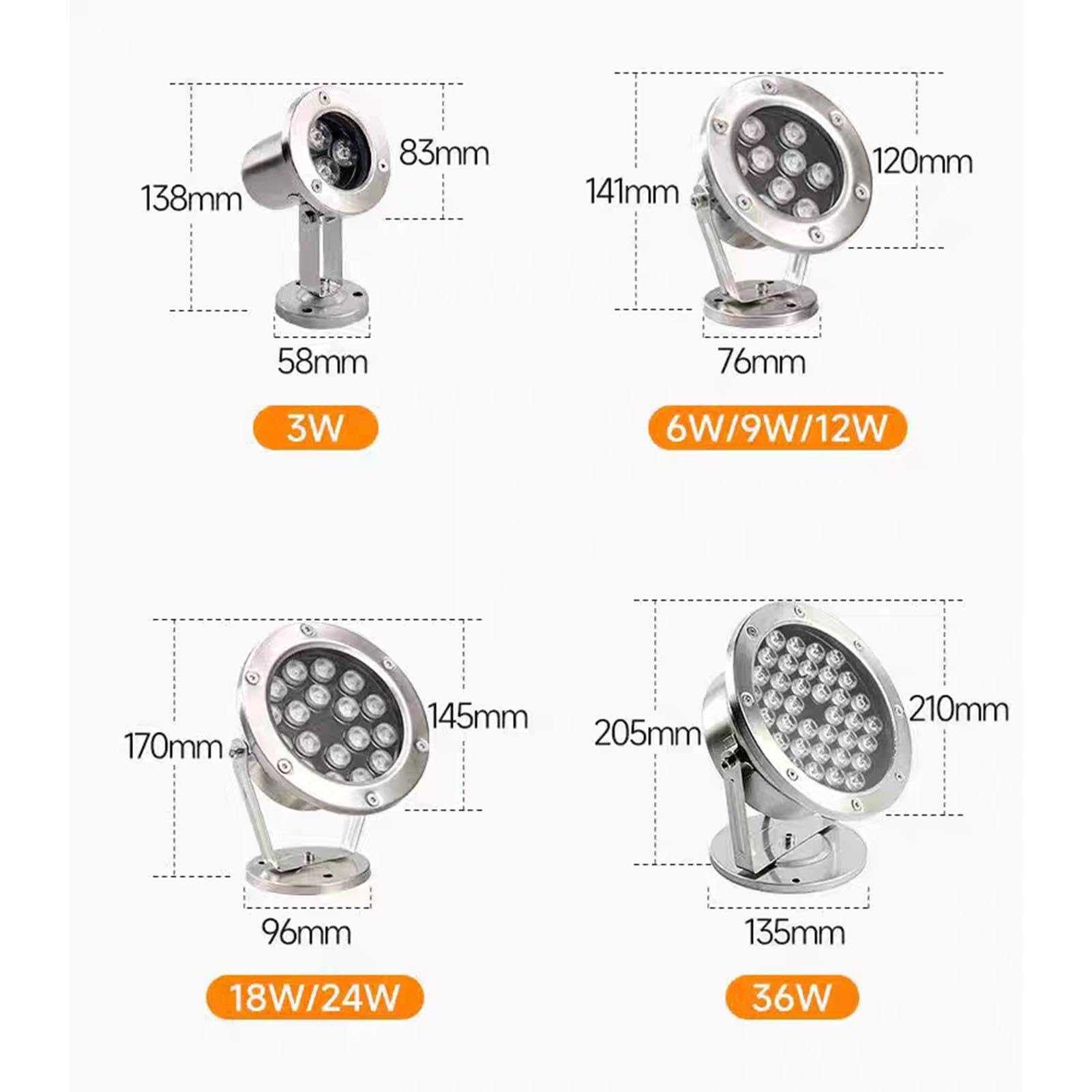 Luz Subacuática Impermeable - Luces LED Subacuáticas Para Estanques, IP68 Foco Giratorio Para Fuentes, Luces De Iluminación Para Piscinas De Bajo Voltaje De 24V(RGB,12W)
