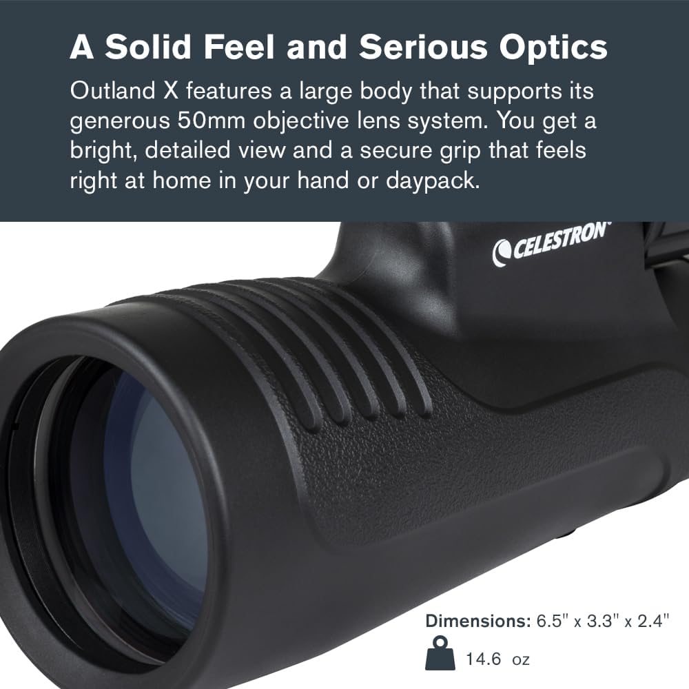 Celestron – Outland X 10x50 Monocular – Includes Smartphone Adapter – Large 50mm Objective Lens – Multi-Coated Optics – BaK-4 Prism –Waterproof & Fogproof – Tripod Adaptable – Belt Case Included