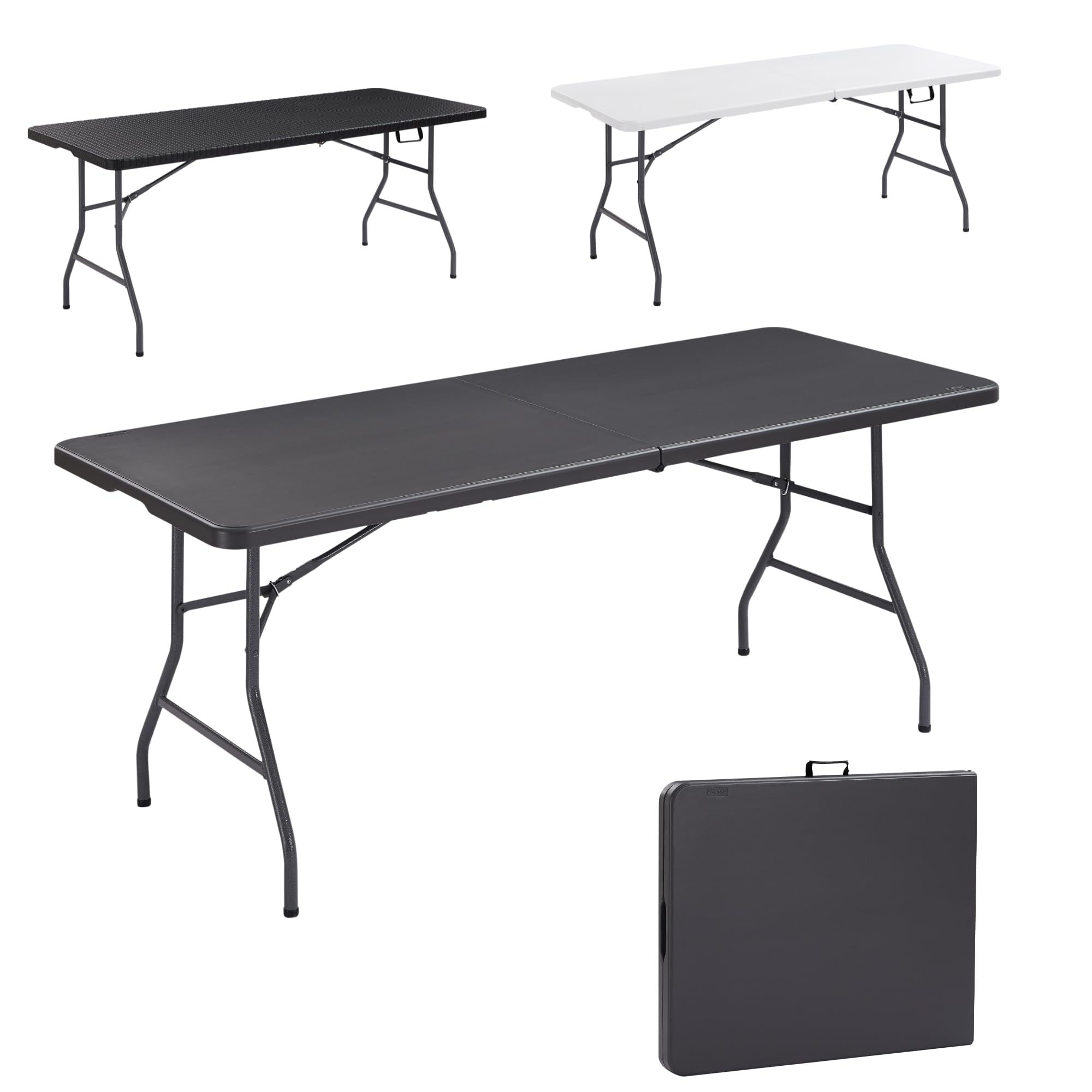 Arebos Mesa de buffet plegable, 182 x 74 x 74 cm, resistente a la intemperie, mesa de jardín, terraza y balcón, mesa plegable para 8 personas, mesa de camping con asa, color antracita