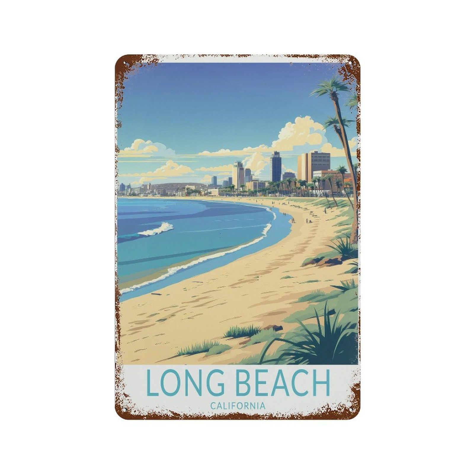 xiaoxiaoshen Long Beach Travel California Coastal, Gift Decor (2) Wall Decor Art Metal Tin Poster Modern Home Decor Art Home Bar Shop Decorations Vintage Sign 30x20cm