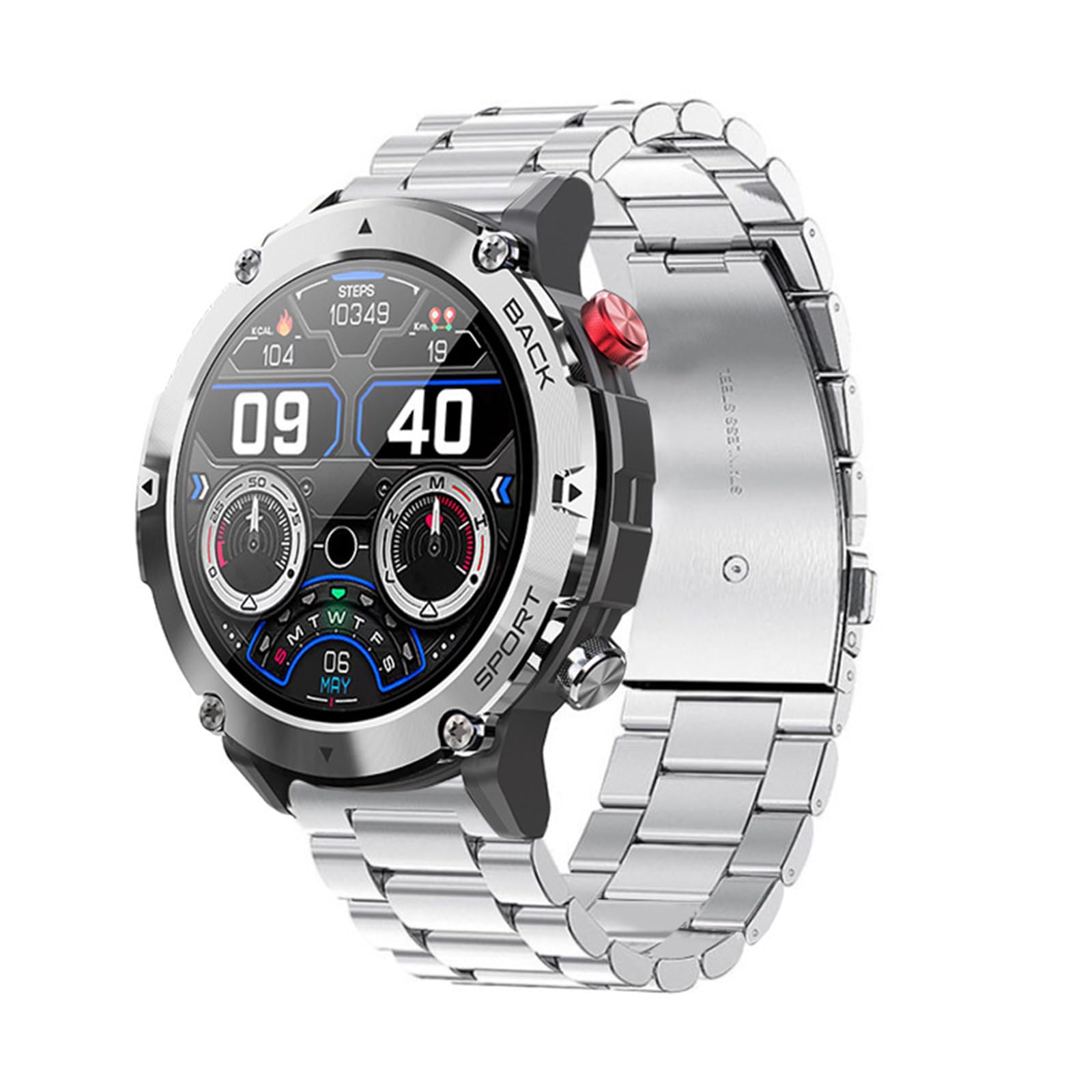 Reloj Inteligente, Relojes Inteligentes Militares Impermeables para Hombres con Llamada Bluetooth, Reloj De Seguimiento De Actividad Física Táctico Al Aire Libre De 1,32 Pulgadas,F