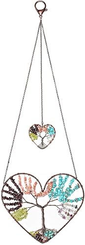 PESOENTH Atrapasueños de árbol de la vida de corazón bohemio, adorno colgante colorido de doble corazón atrapasueños, árbol de la vida, arte de