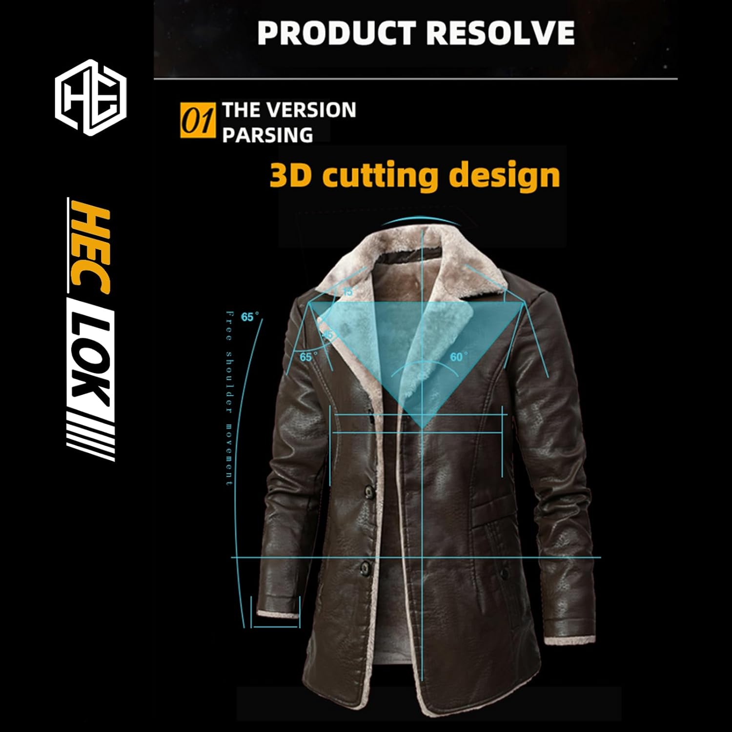 Mens Genuine Leather Biker Jacket 3/4 Length Coat Warm Winter Long Leather Jacket Lined Trench Coat+(Necklaces) - Image 3