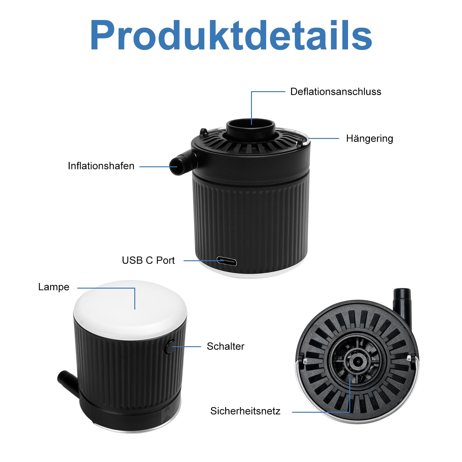 XINBAOHONG Mini Air - Pompa da campeggio portatile con batteria da 1600 mAh, ricaricabile tramite USB, per materassini ad aria, materasso ad aria, anello da nuoto, sacchetti sottovuoto