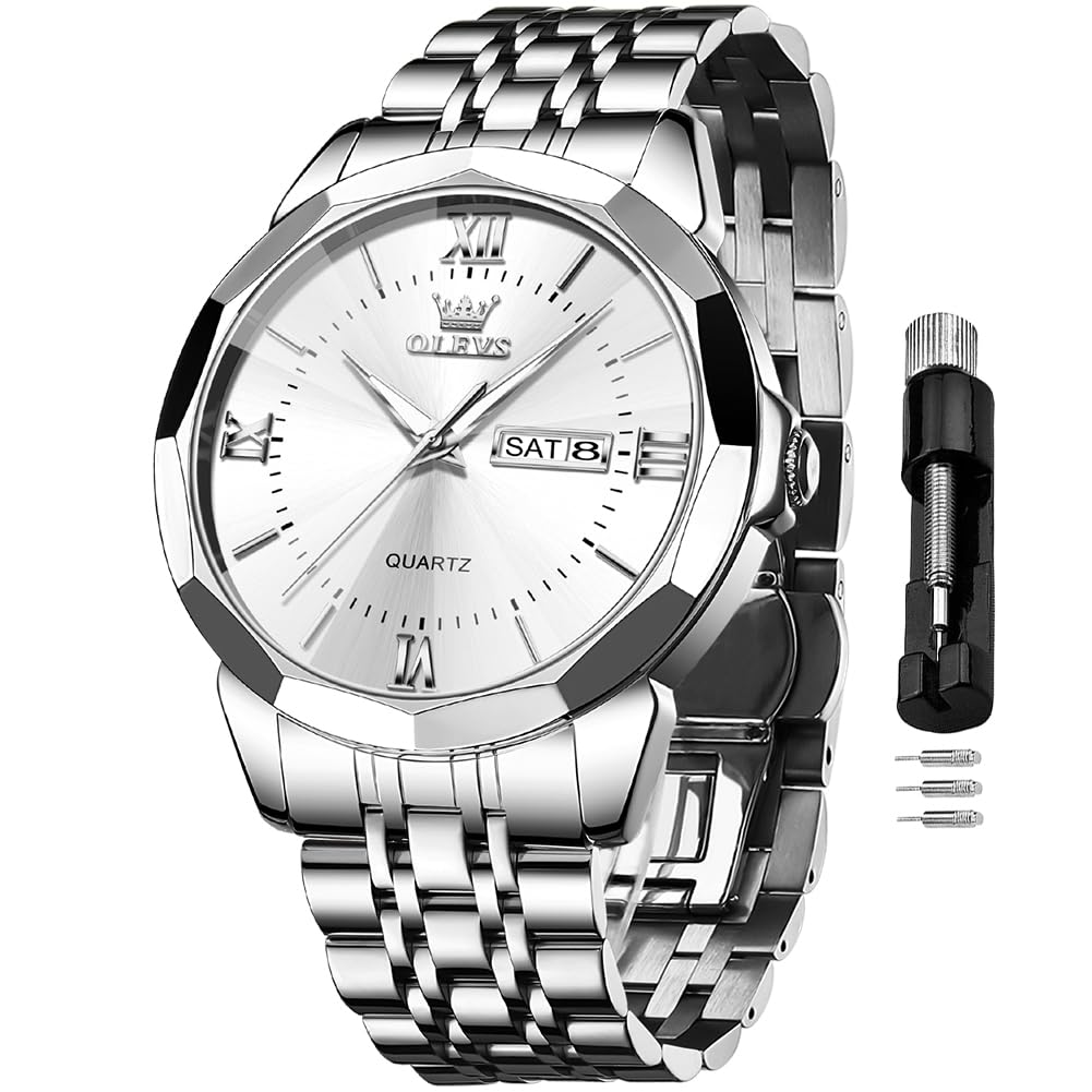 OLEVS Watches for Men Luxury Diamond Casual Large Dial Watches Stainless  Steel Waterproof Business Dress Analog Luminous Date Mens Watches