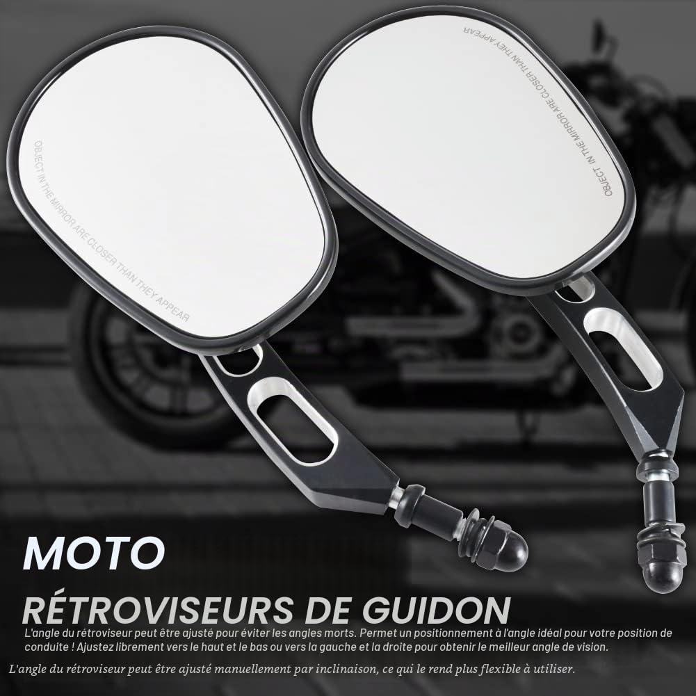 KATUR Moto 8MM 10MM Rétroviseurs d'extrémité de guidon Rétroviseur Moto Noir Edge Cut Rétroviseurs latéraux pour Har ley Street Bob FXDB Fat Boy Iron 883 XL883N Sportster 1200 Custom XL1200C