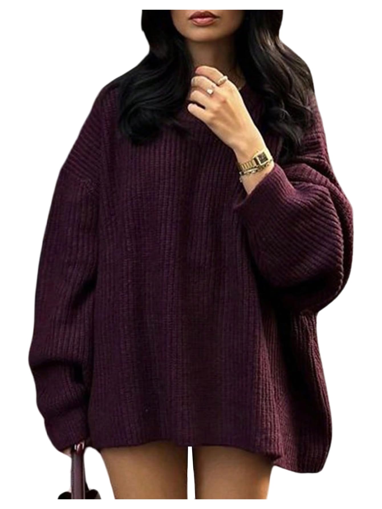 Milumia Womens Oversized Crewneck Knit Sweater Dress Fall Long Sleeve Drop Shoulder Pullover Tops