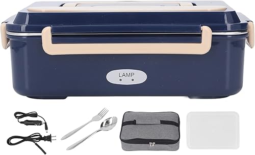 Fiambrera eléctrica, 40W-80W de acero inoxidable de 1.5 L de frescura calentada, compartimento portátil con asa portátil, 2 rejillas con cuchara y
