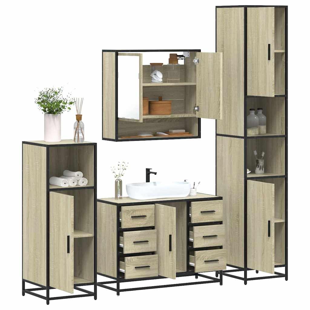 Set di 4 mobili da bagno in rovere Sonoma in legno con struttura in