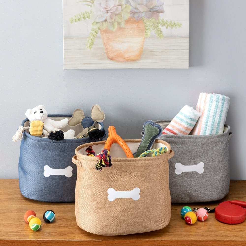 Park Life Designs - Almacenamiento de juguetes para perros para todas las mascotas, incluyendo gatos, cachorros y gatitos (Capri, azul, hueso blanco)