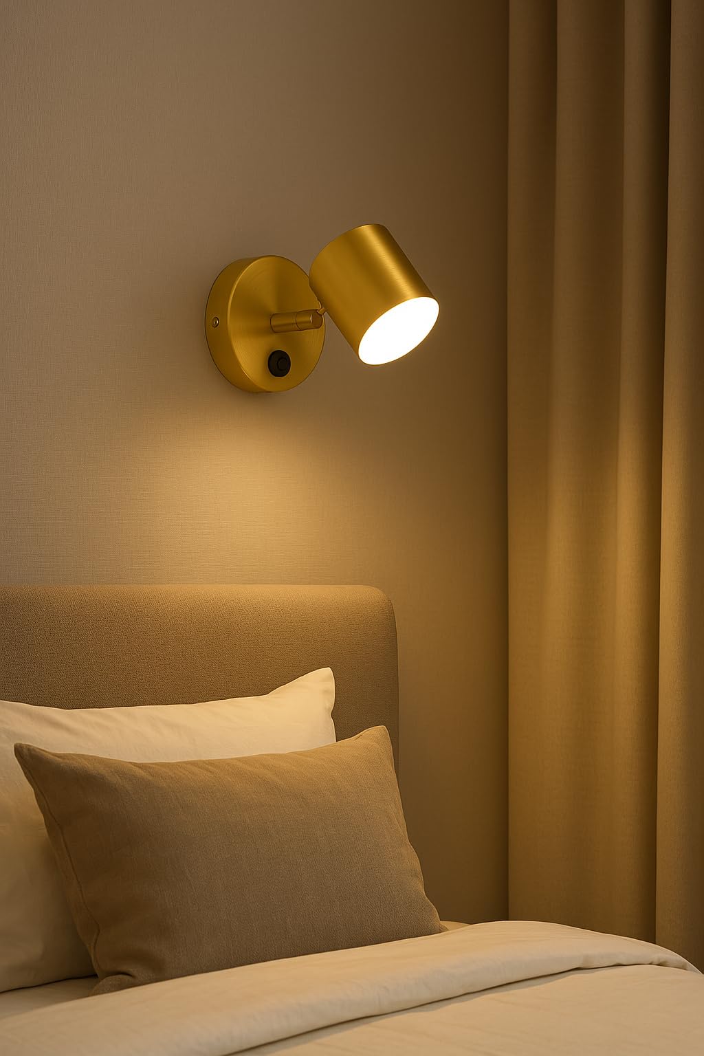 NICRX Modern Brass Wall Light With SwitchRotatable Bedside Lamp,Adjustable LED Sconce With 3 Color Temperatures,Indoor Wall Lamp For Bedroom,Living Room,Hallway,Hotel Use (B