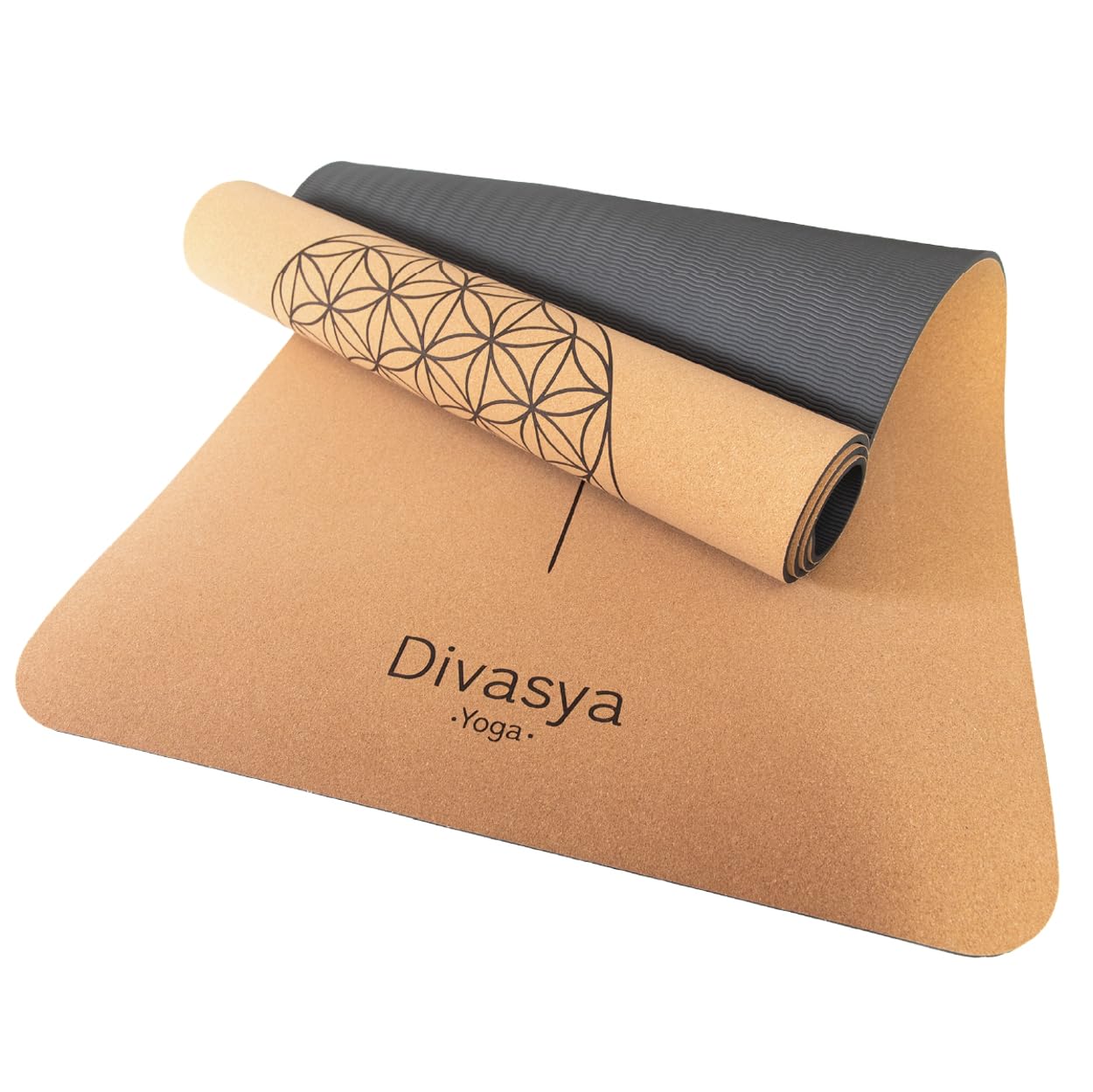 Leichte Yogamatte aus Kork & TPE | rutschfest & dämpfend | 183 x 61 x 0,6 cm | inkl. Tragegurt & Fixiergurt