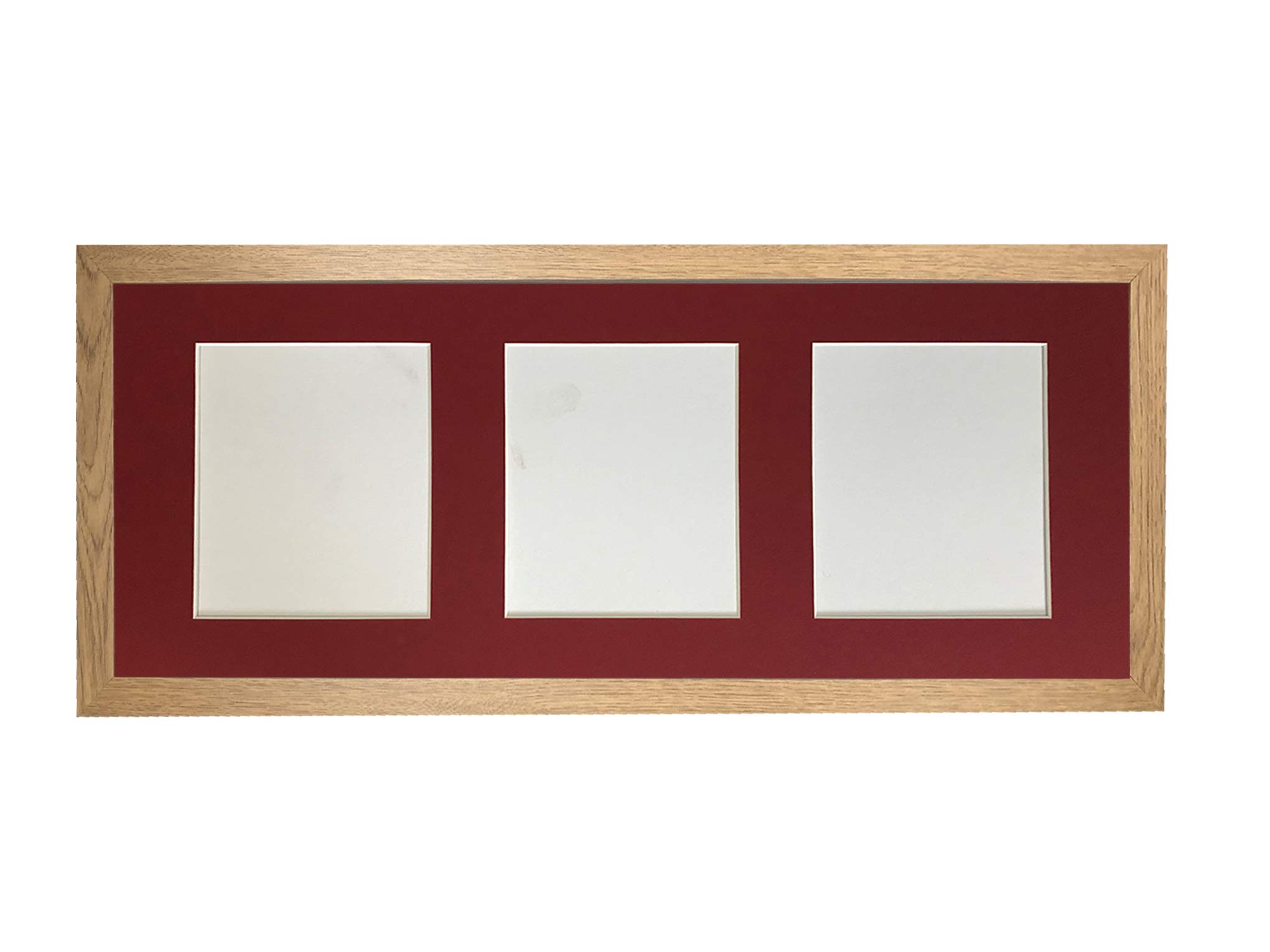 Frames By Post Oak Frame And Red Multi Mount H7 Oak Picture Photo Frame With Red 7 X 5 Inch Three Aperture Long Mount