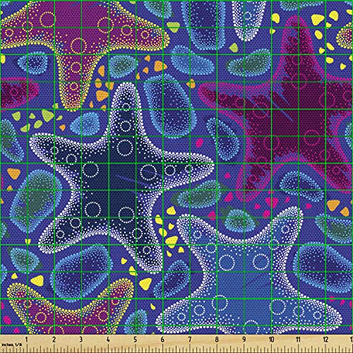 Image of Ambesonne Psychedelic Fabric by The Yard, Dotted Starfish and Pebbles Maritime Theme Aquatic Animal Pattern Print, Decorative Fabric for Upholstery and Home Accents, 1 Yard, Turquoise Pink