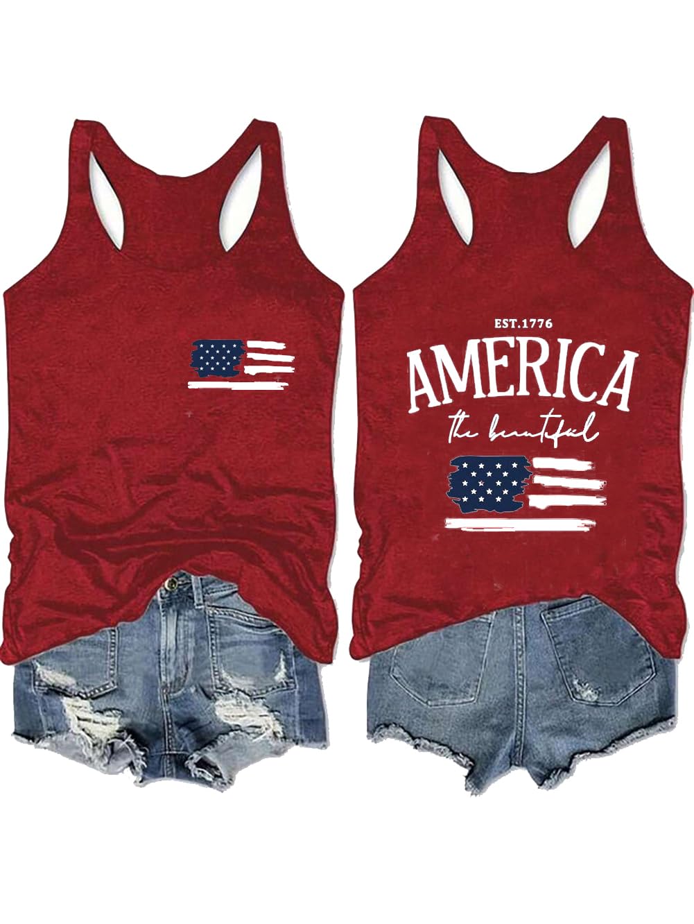 USA Tank Tops Women Funny 4th of July Outfits Shirts Sleeveless Patriotic T Shirt American Flag Graphic Loose Vest Tees