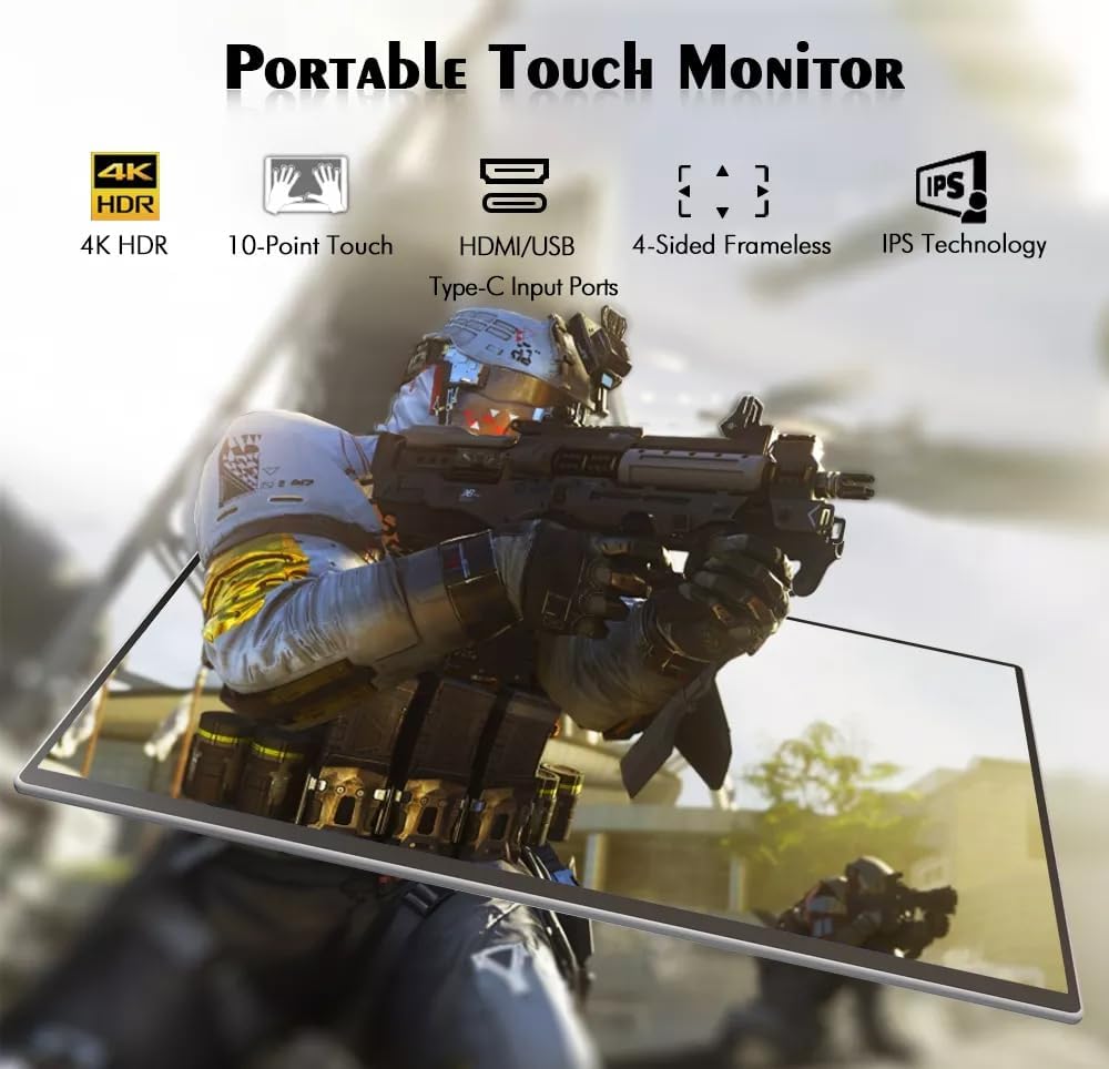 DroiX Monitor portatile da 15,6 pollici 4k con batteria integrata 10000 mAh touchscreen 3840x2160 60Hz ingressi HDMI USB Type-C per PC portatile (S23B-TOUCH-BATTERY)