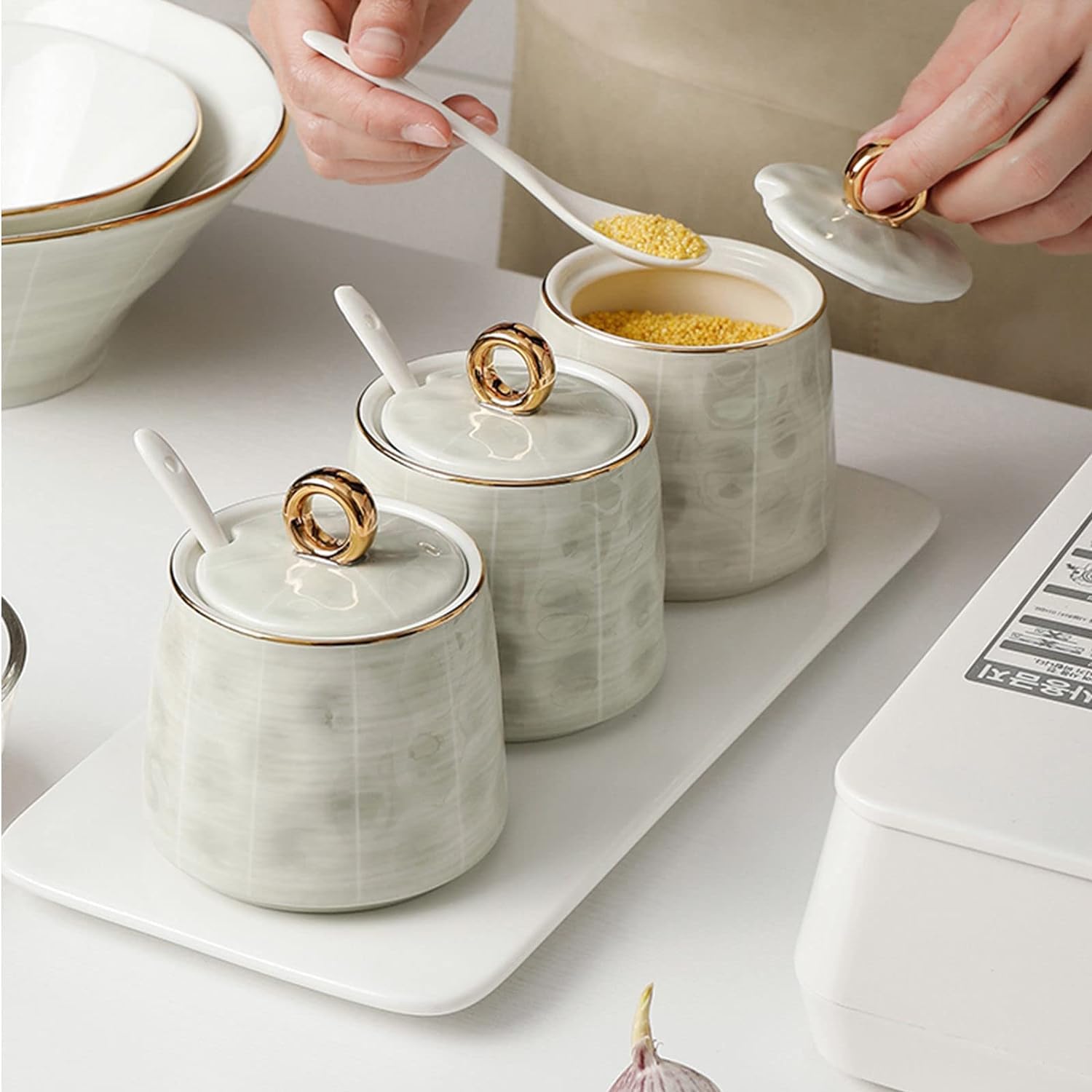 EPASHA Sucrier,Sucrier avec Couvercle, Pot d'assaisonnement for Pot de Sucre,Pot de Stockage de Sucre, Pot à Sucre, Pot à Épices for Récipient à Sucre-Gris-280ml (Color : Green)