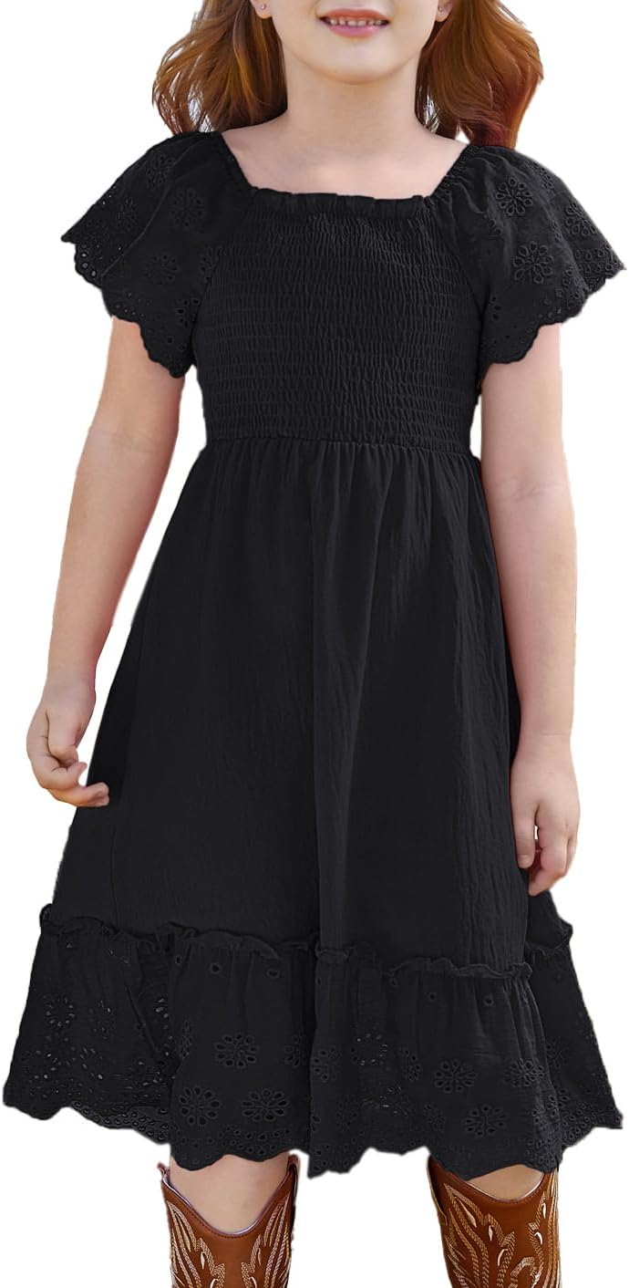 GRACE KARIN Girls Bow Back Dress Summer Beach Party Casual Sundress Ruffle Backless Dress for Teens Girls Size 6-14