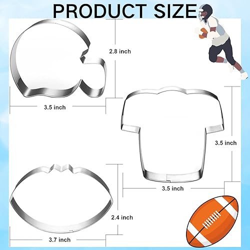 Miniatura 7 de Juego de 3 cortadores de galletas de fútbol, 3.5 pulgadas, casco de fútbol americano y camiseta Fondant Biscui Cutters