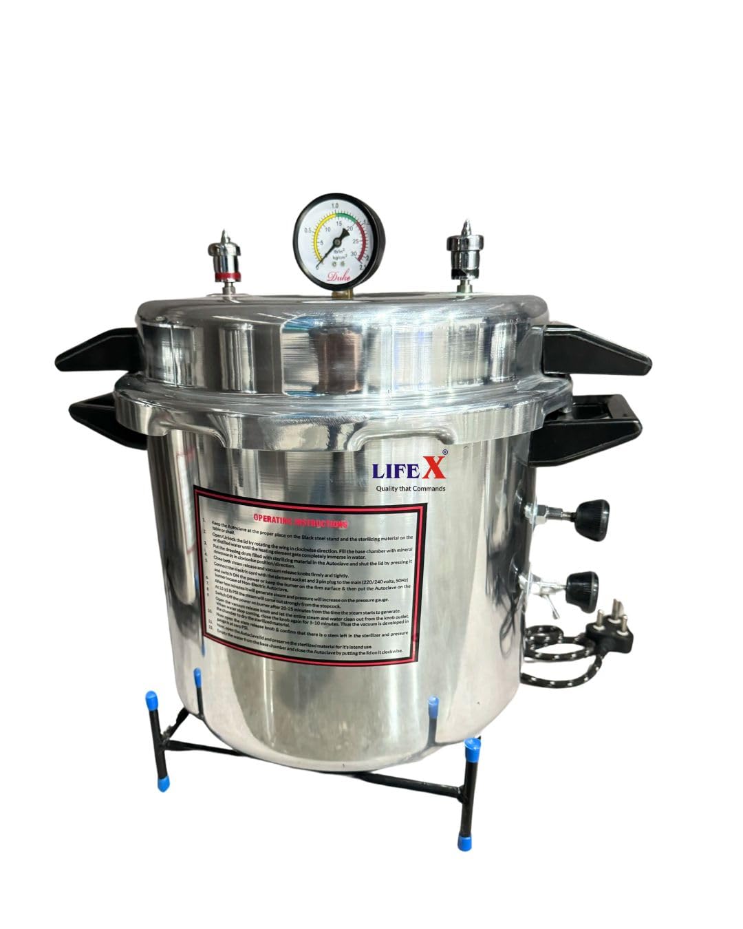 LIFEX Autoclave Sterilizer 23 Litre Super Deluxe(12"Dia. x 12''H) | CDSCO | Aluminum Mirror Finish Electric Autoclave Cooker Type to Sterilize medical equipment for hospitals, clinics & laboratories