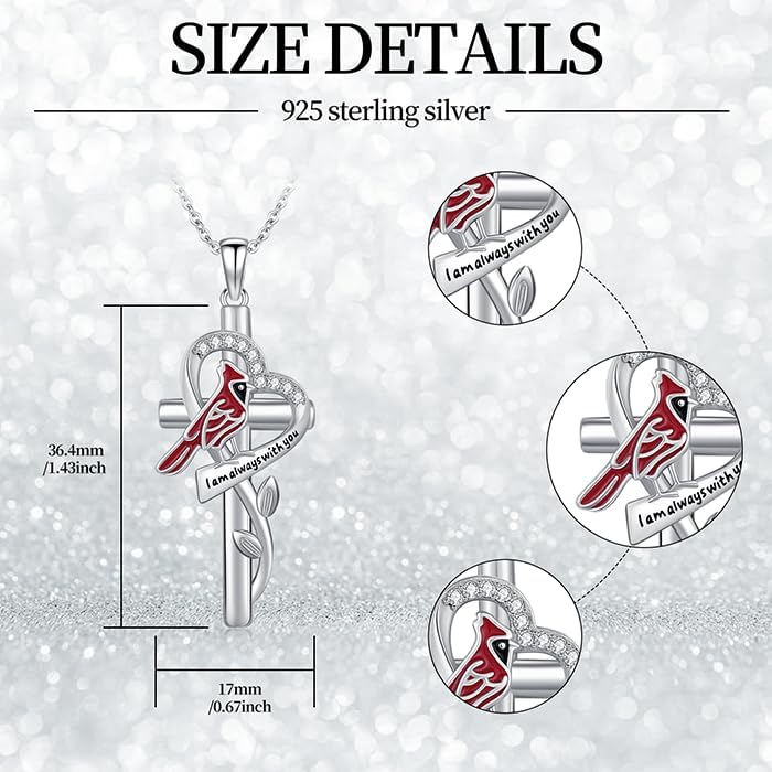 Cross Necklace Sterling Silver Four Leaf Clover/Cardinal/Hummingbird/Dragonfly/Key/Mustard Seed Religious Cross Pendant Jewelry Christian Gifts for Women Men - Image 2