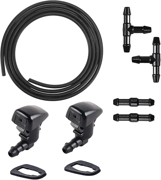Front Windshield Washer Nozzles Kit replacement for 08-11 Ford Focus 07-11 Ford Edge 07-10 Lincoln MKX Washer Jet and Fluid Hose with Connector Replaces OEM # 7T4Z-17603-A 8S4Z-17603-AA,8S4Z17603AA