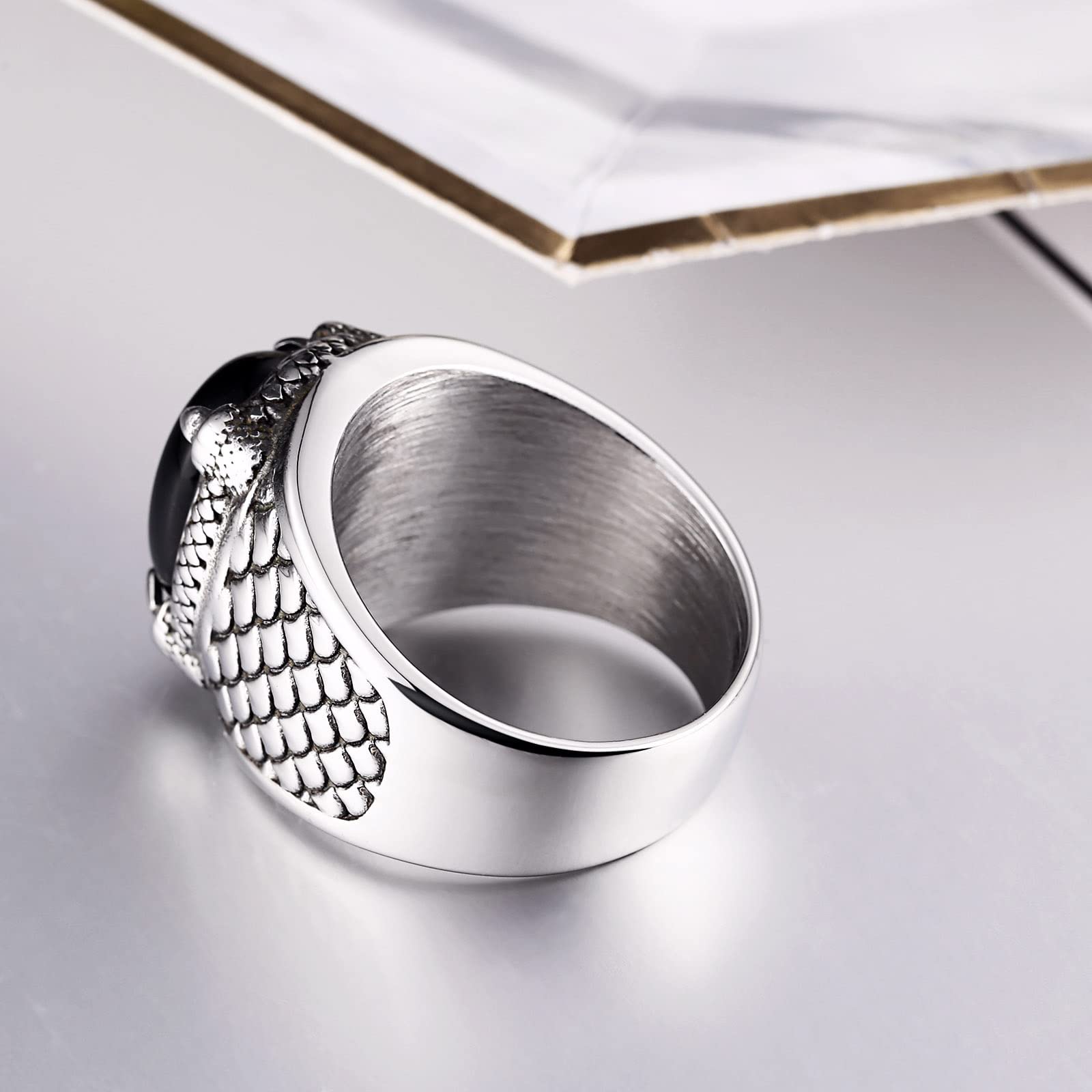 Anello Fidanzamento Acciaio Anelli Uomo Donna Anello Artiglio del Drago con Pietra Ovale Nera Anelli Uomo Argento Taglia 15 to 25